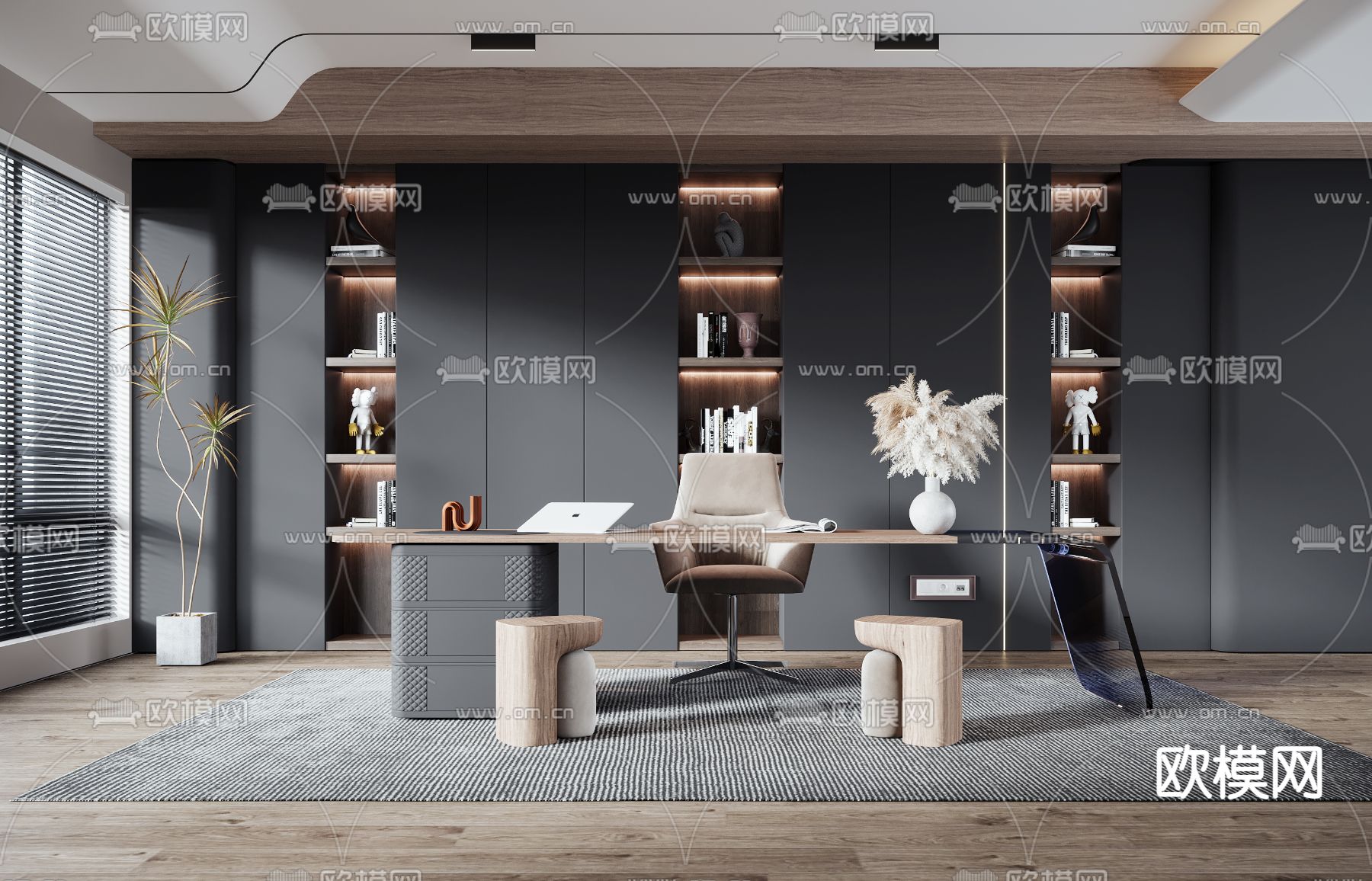 现代高级灰书房3d模型下载