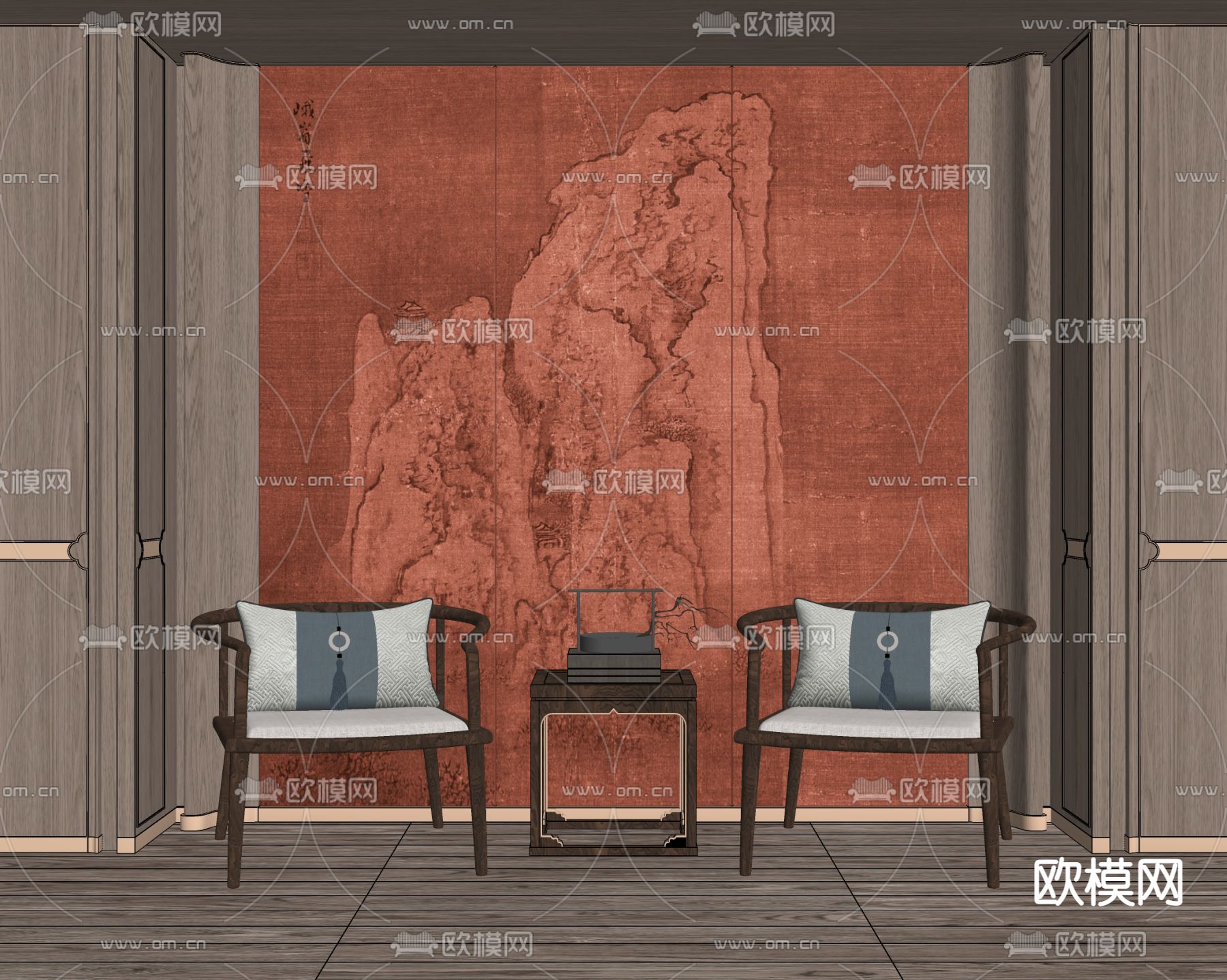 新中式休闲椅圈椅su模型