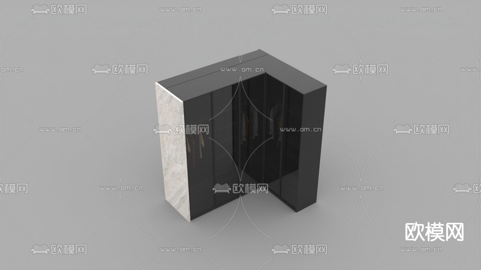 现代简约实木大理石转角衣柜免费3d模型下载