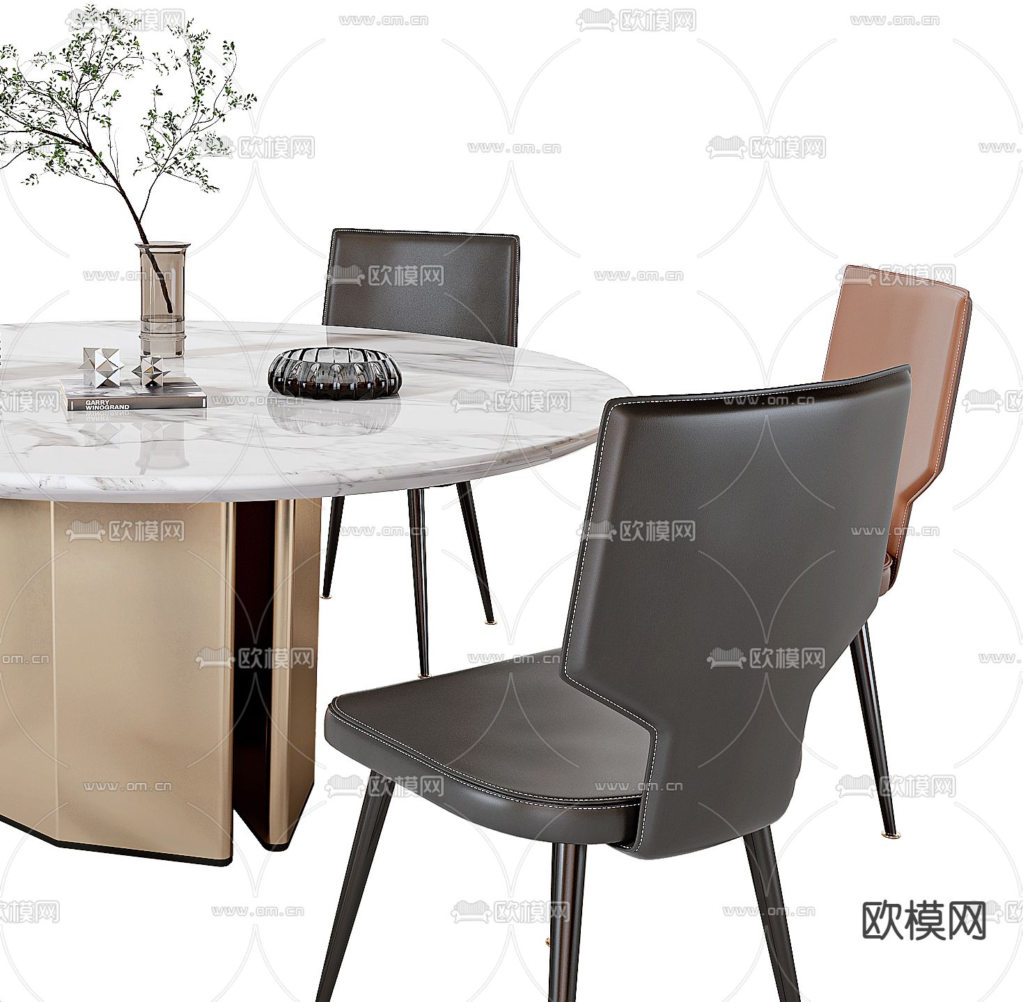 现代圆形餐桌椅3d模型下载（渲染图3）