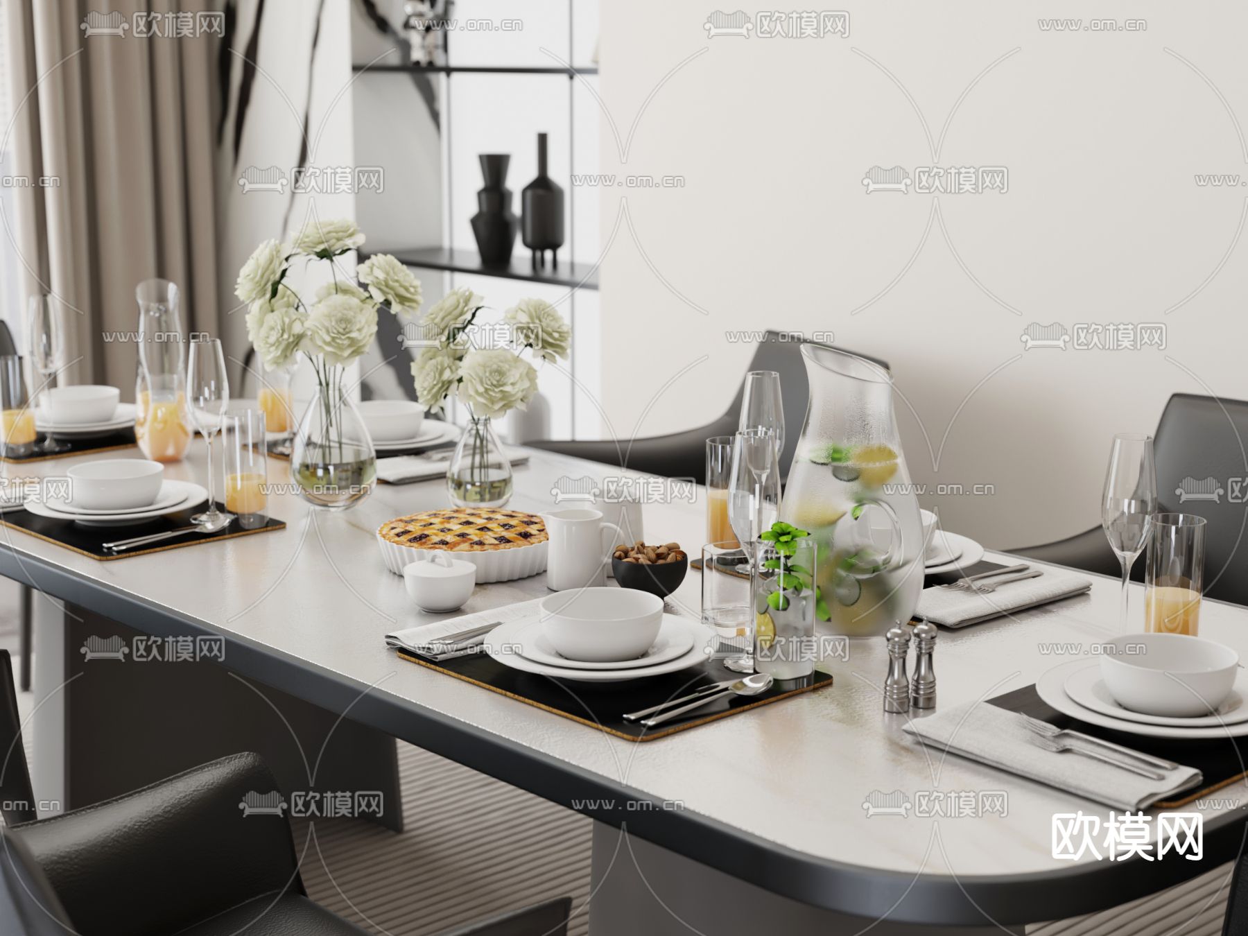 现代轻奢餐具摆件3d模型下载