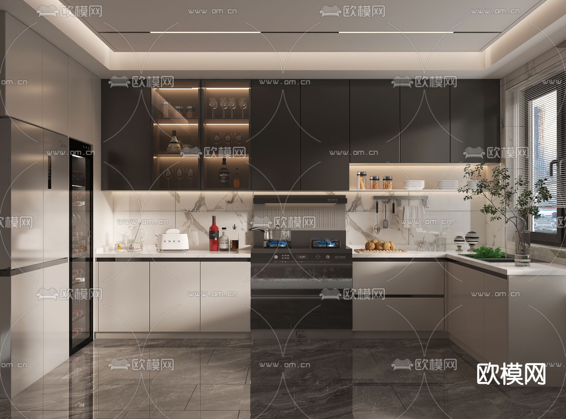 现代厨房3d模型下载