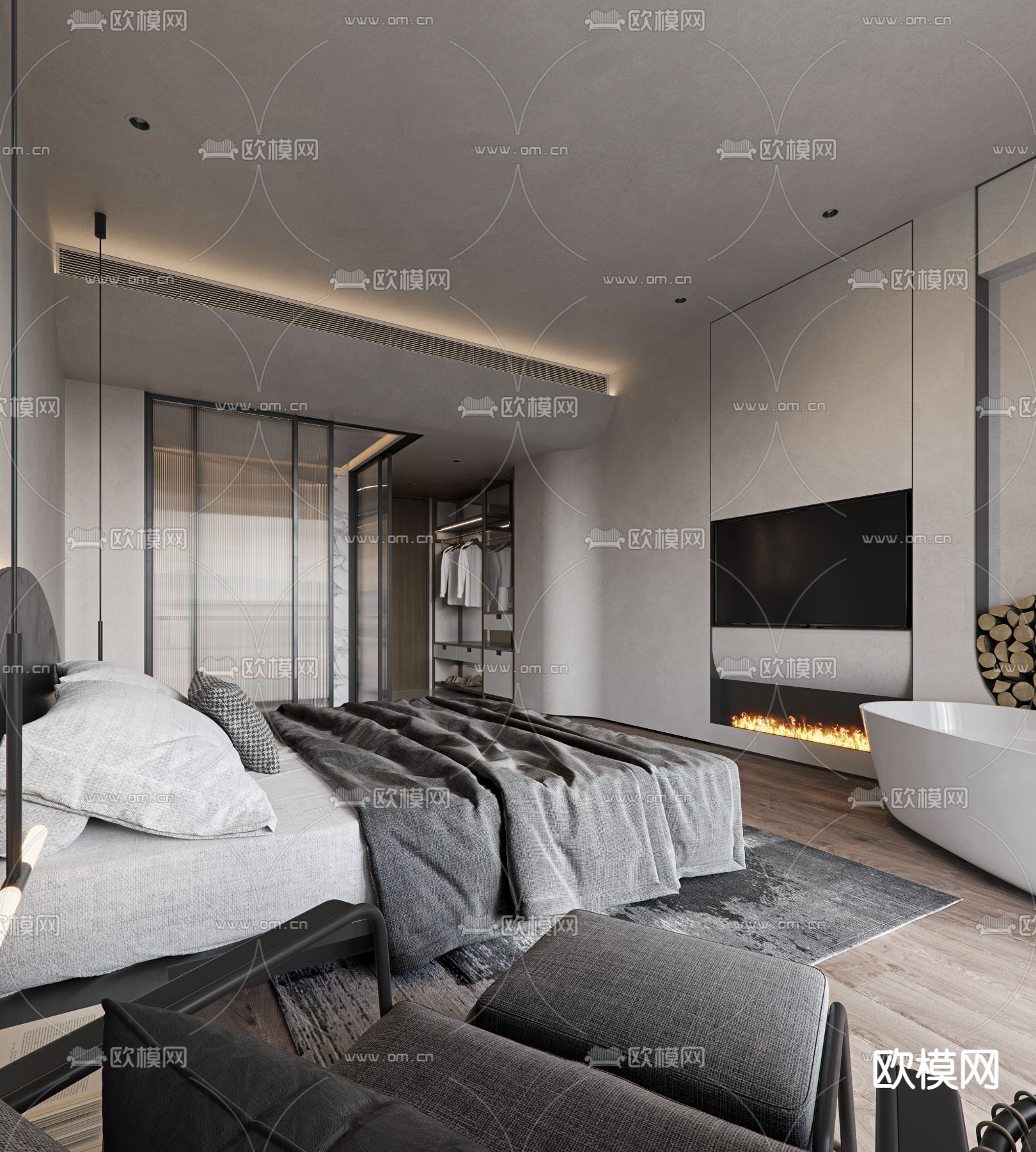 侘寂风民宿客房3d模型下载（渲染图2）