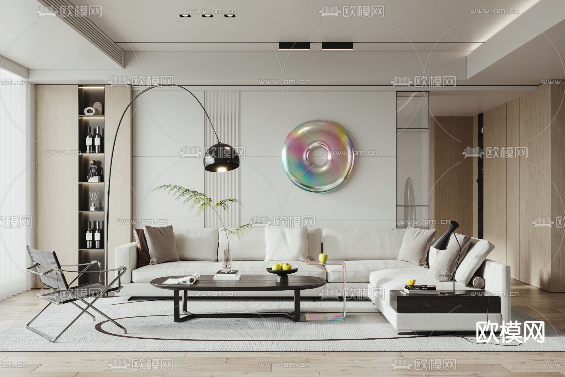 现代奶油风客厅3d模型下载_ID12107128_3dmax免费模型-欧模网