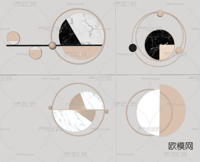 新中式轻奢墙饰挂件su模型下载（渲染图2）