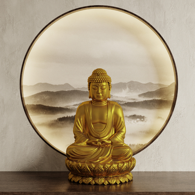  新中式佛像雕塑su模型 