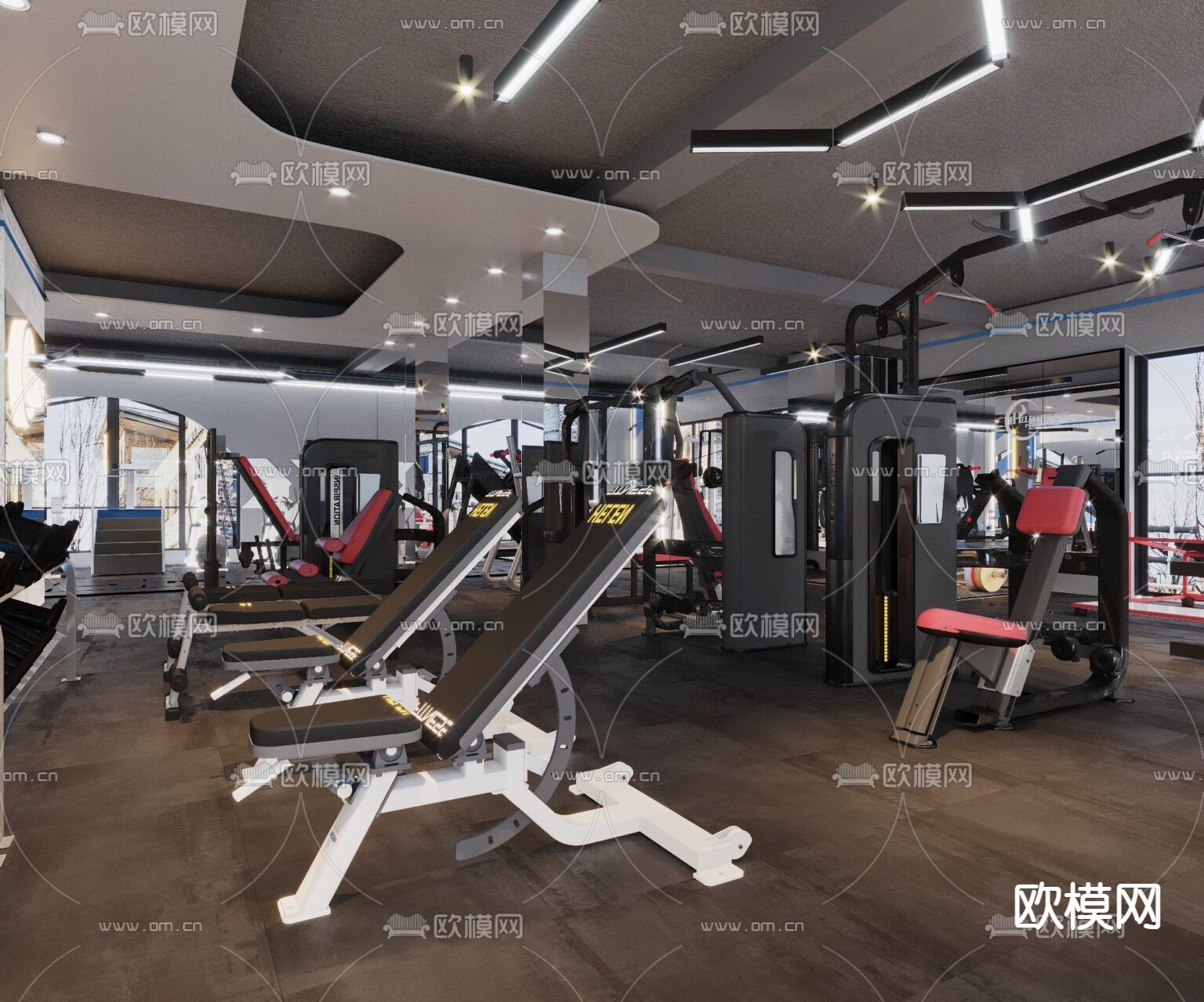 现代轻奢创意健身房免费3d模型下载（渲染图1）