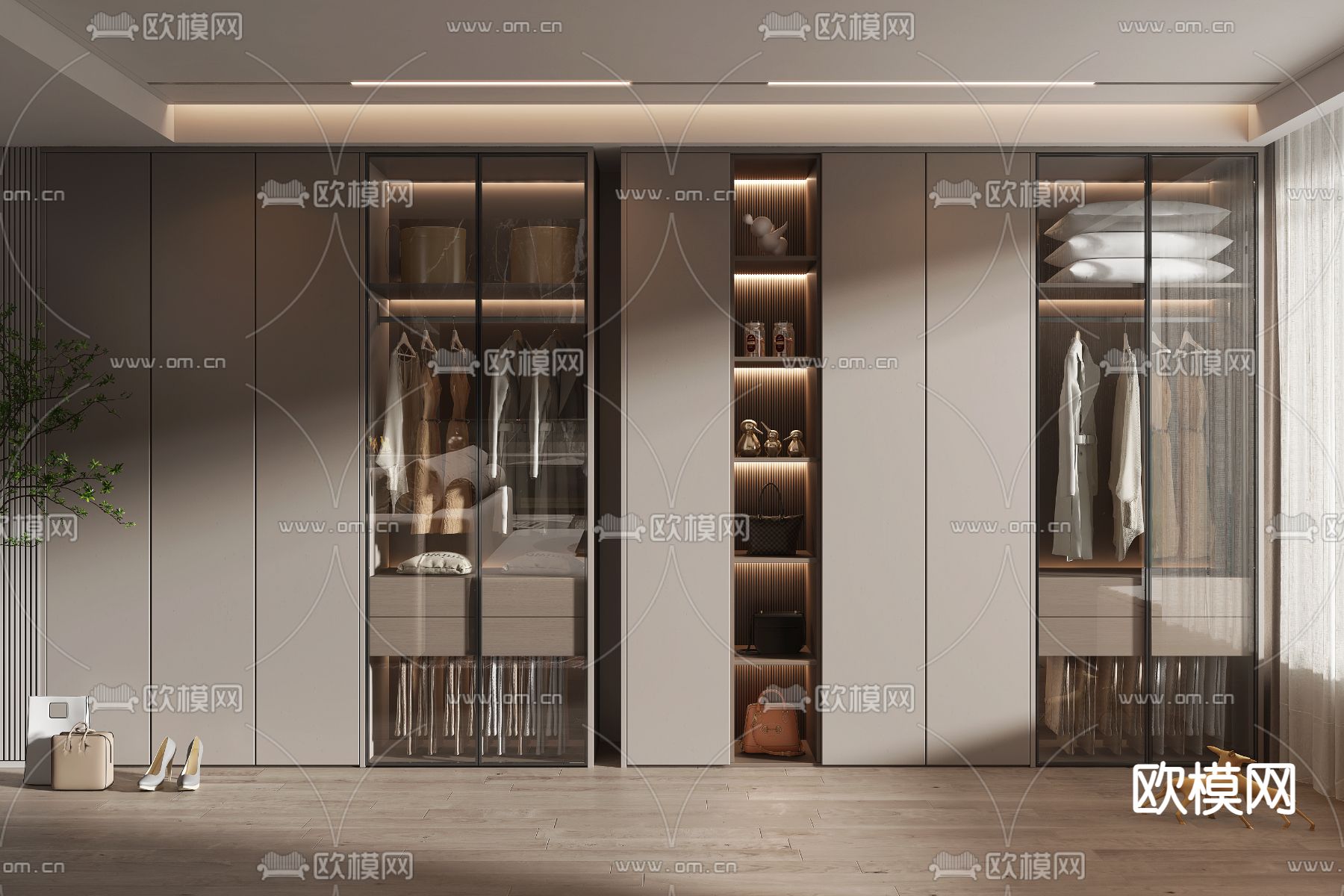 现代轻奢衣柜3d模型下载