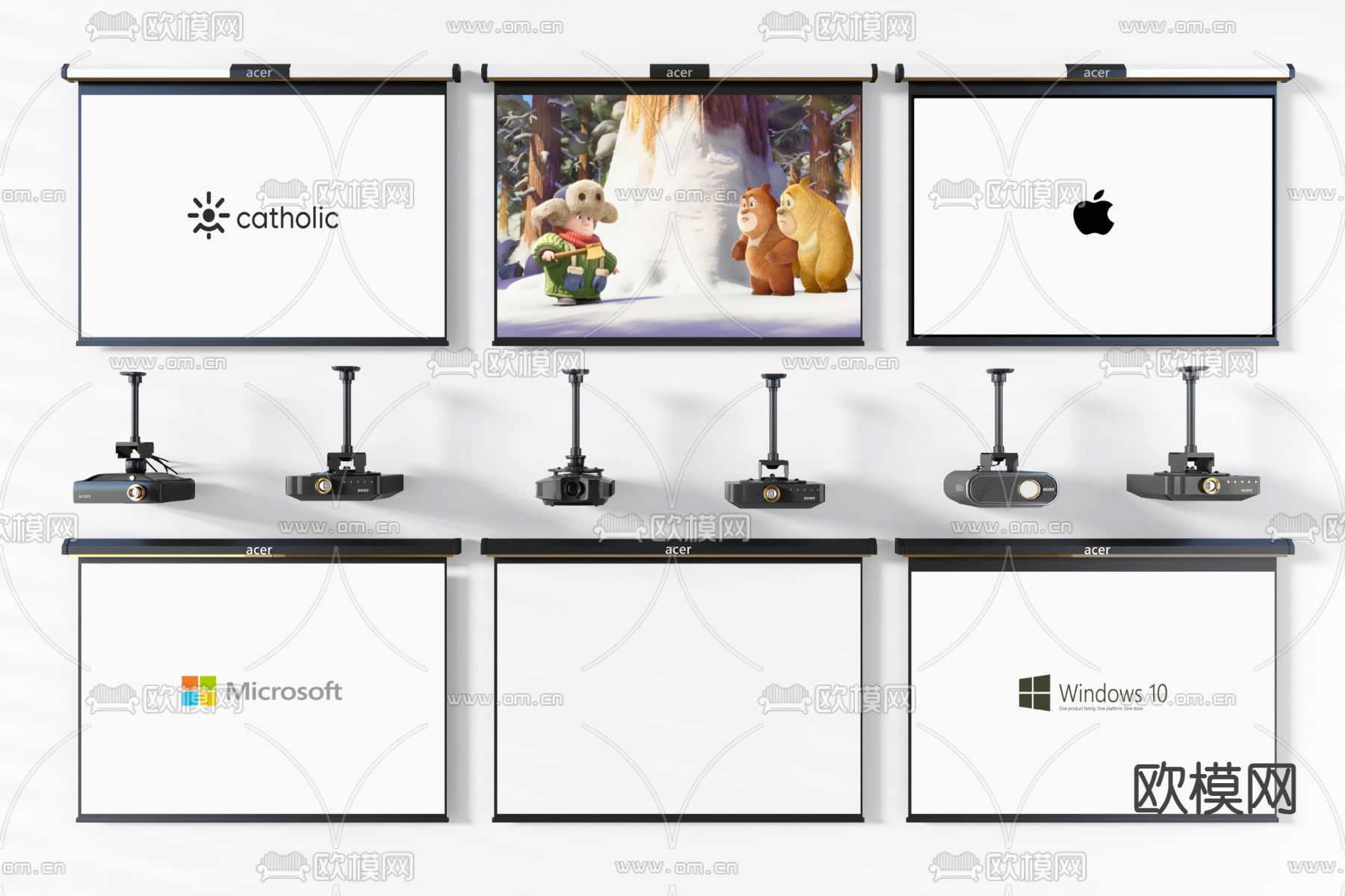 现代投影仪 投影幕布3d模型下载