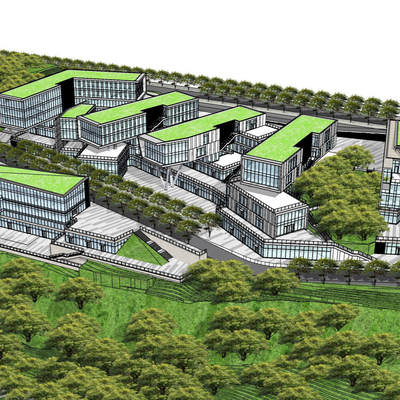 现代产业园办公楼鸟瞰su模型