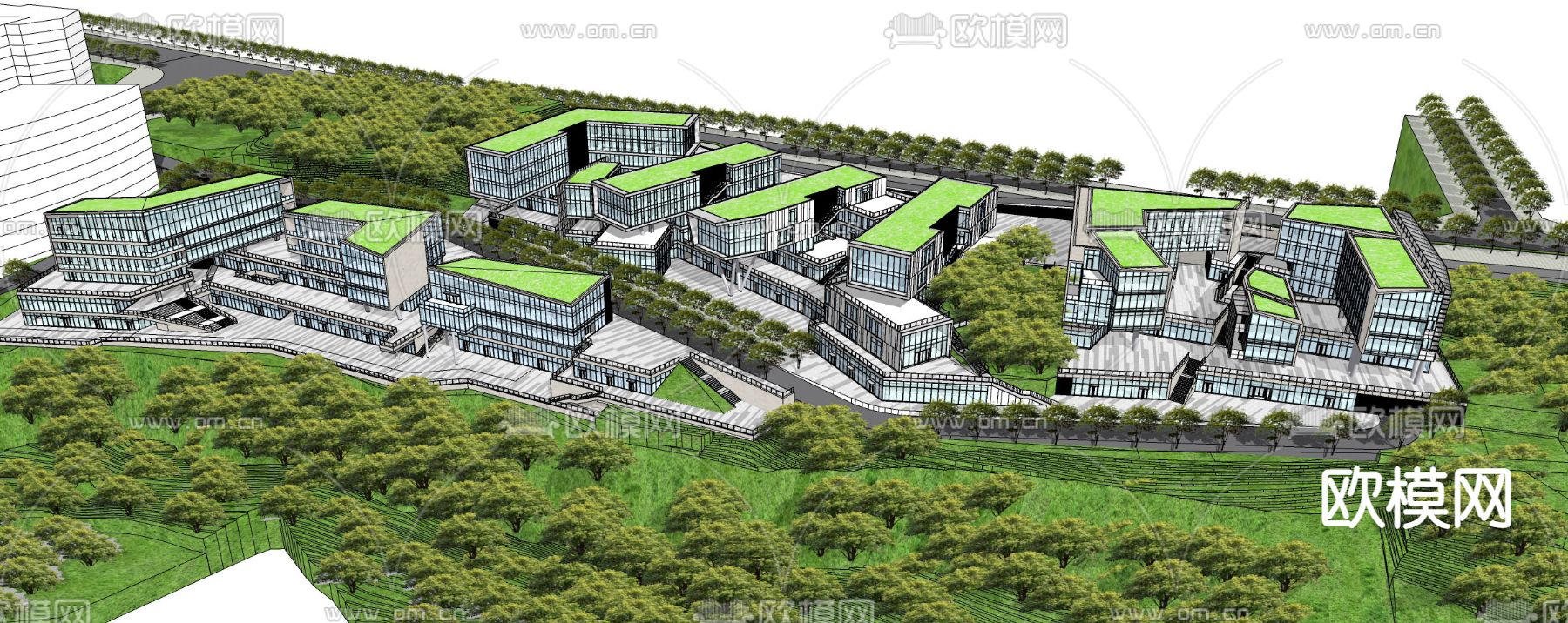 现代产业园办公楼鸟瞰su模型