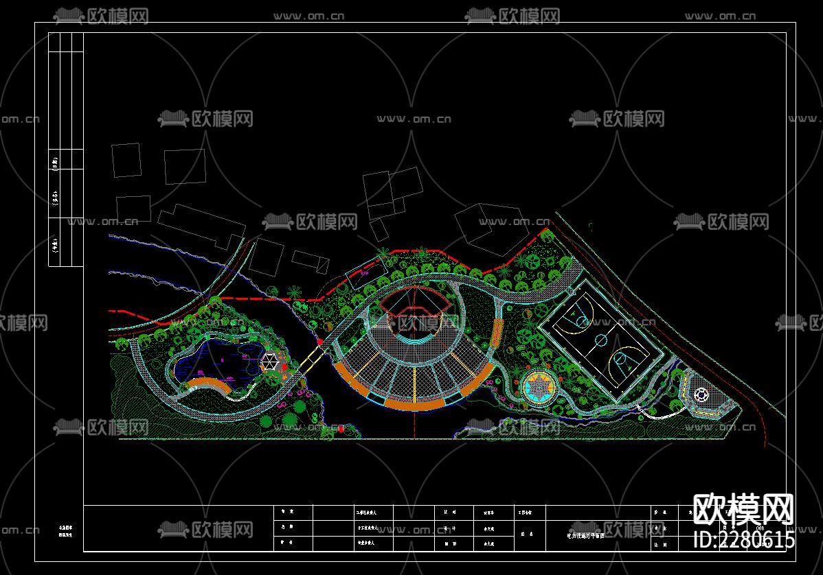 公园景观绿化cad施工图下载（渲染图2）