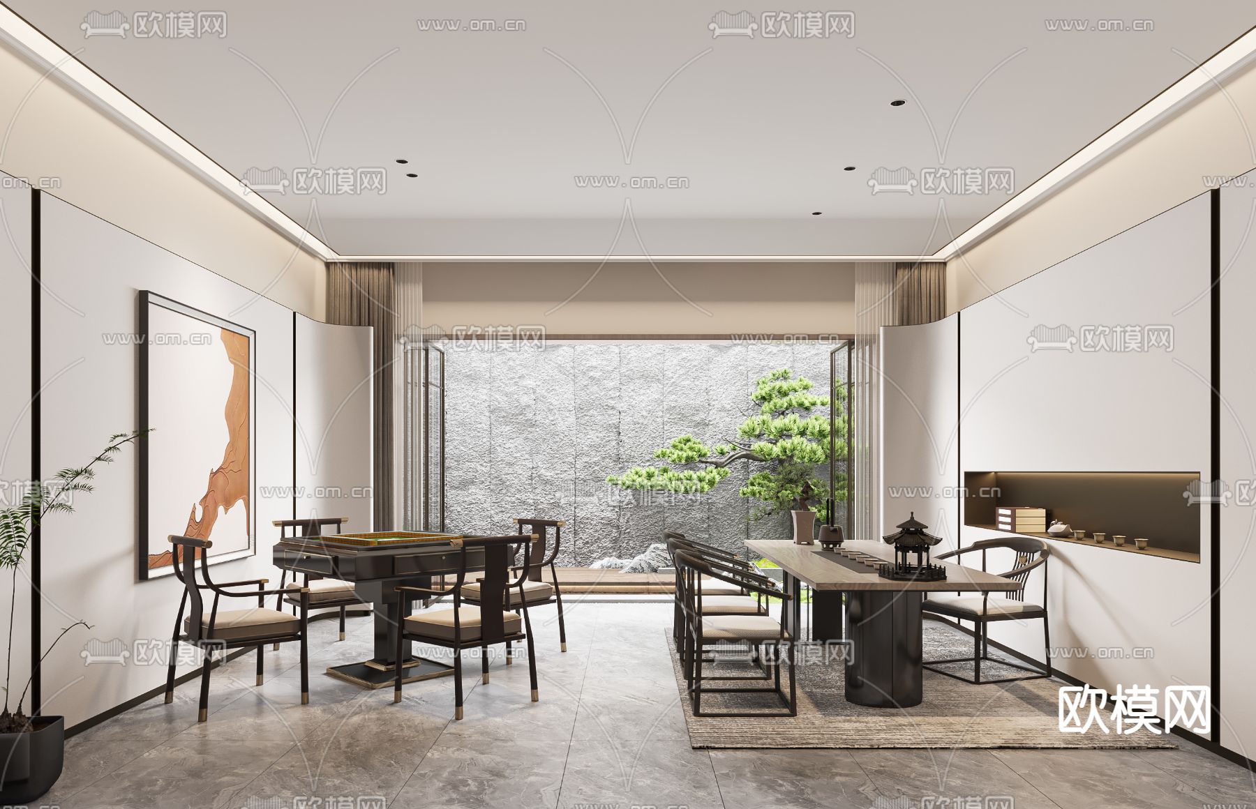 新中式茶室 娱乐室3d模型下载_ID12113448_3dmax免费模型-欧模网