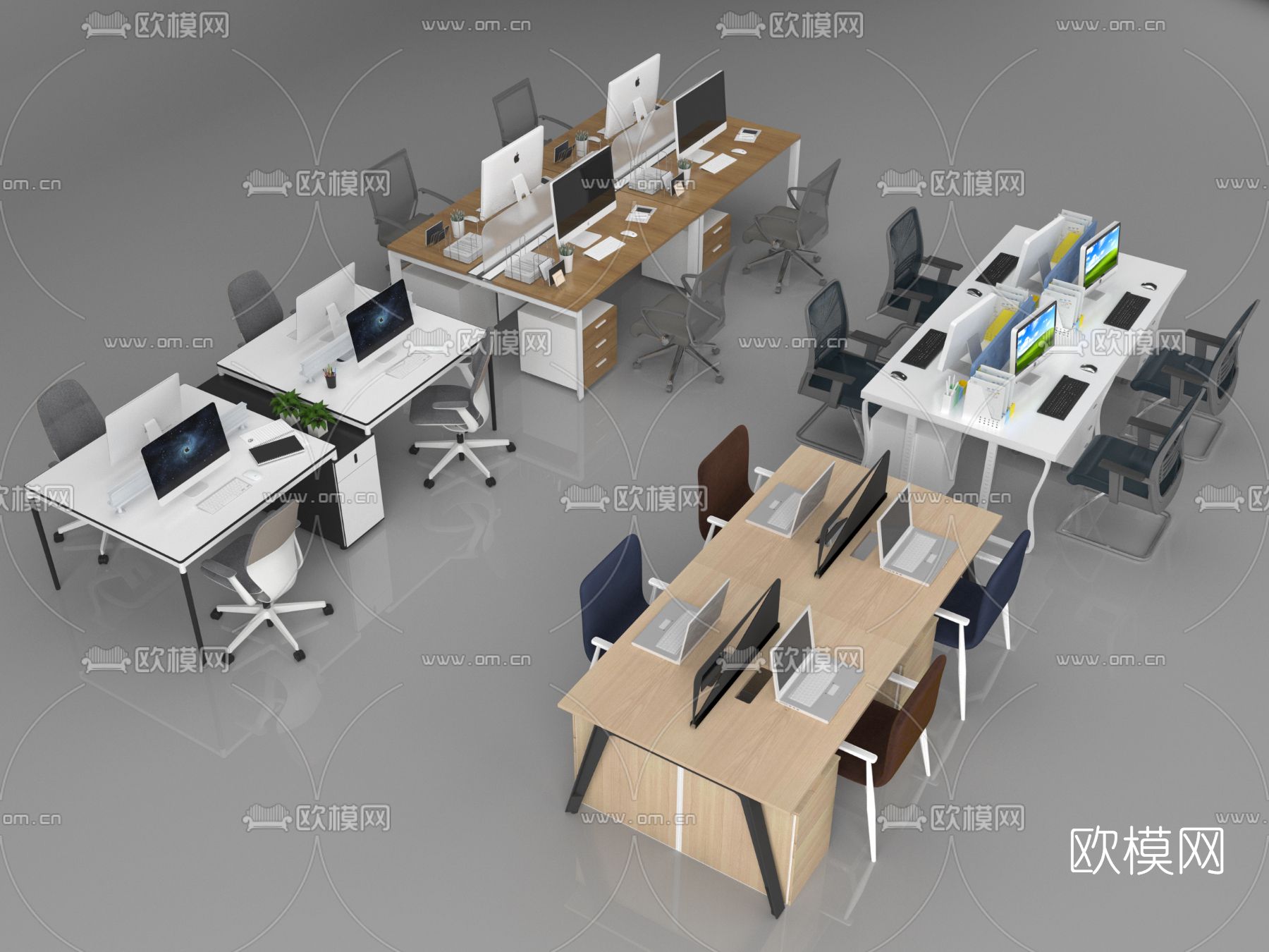 现代办公桌椅3d模型下载