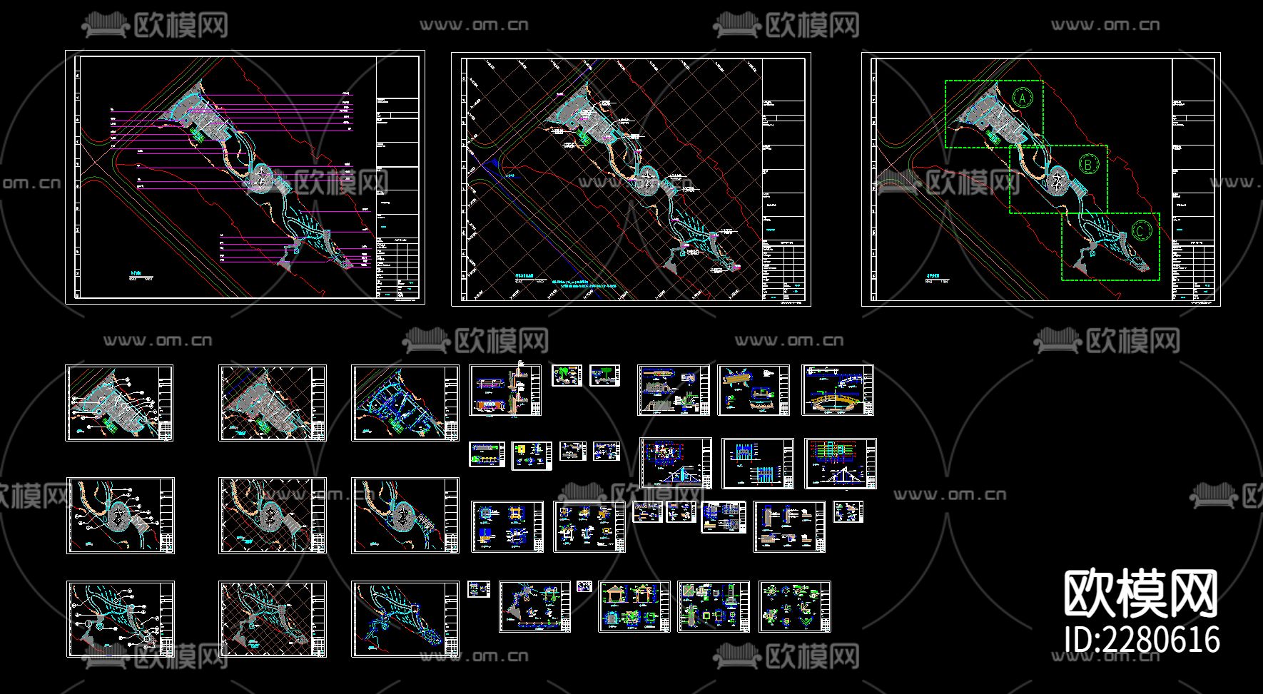 公园平面规划cad施工图下载（渲染图1）