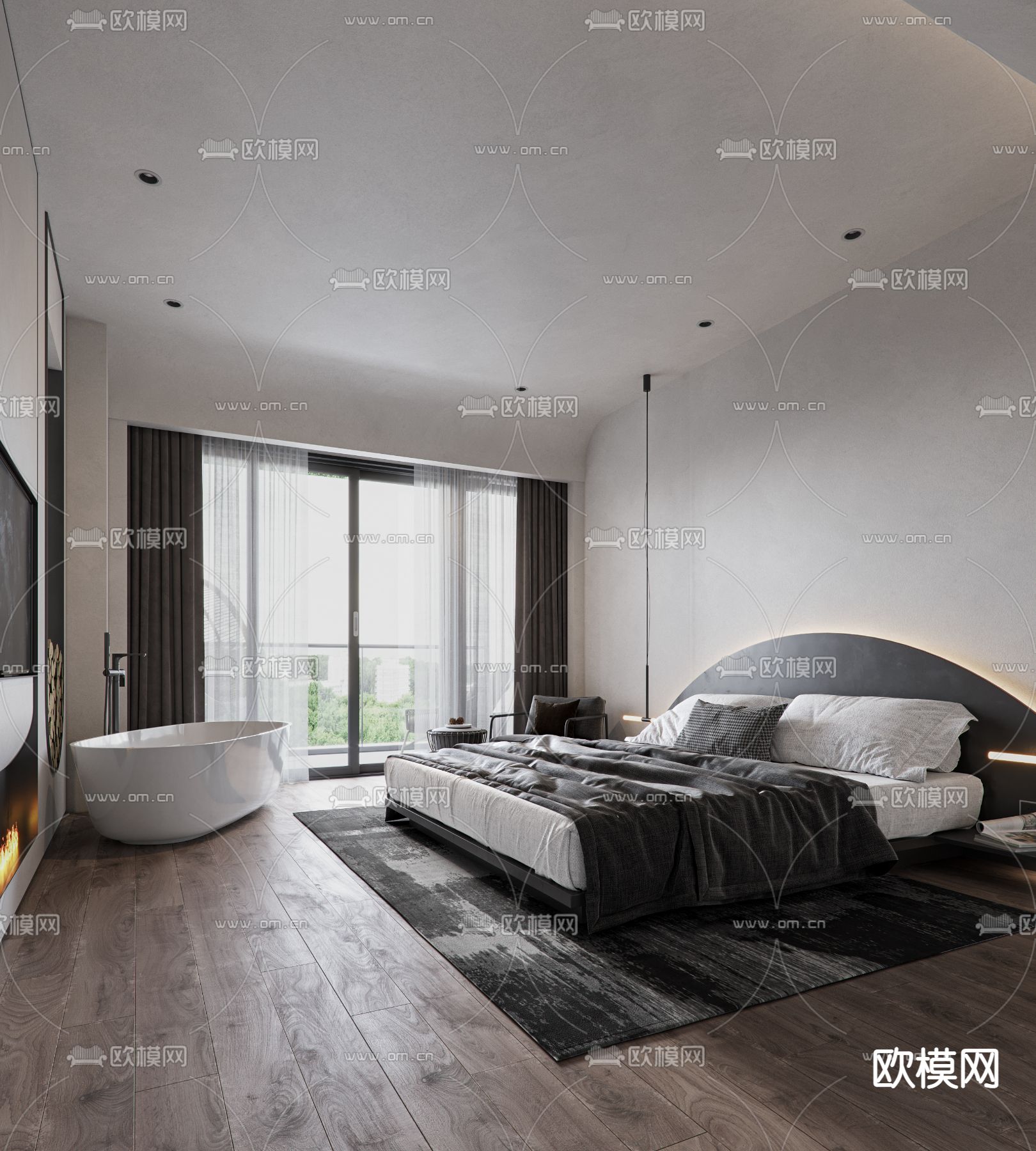 侘寂风民宿客房3d模型下载（渲染图1）