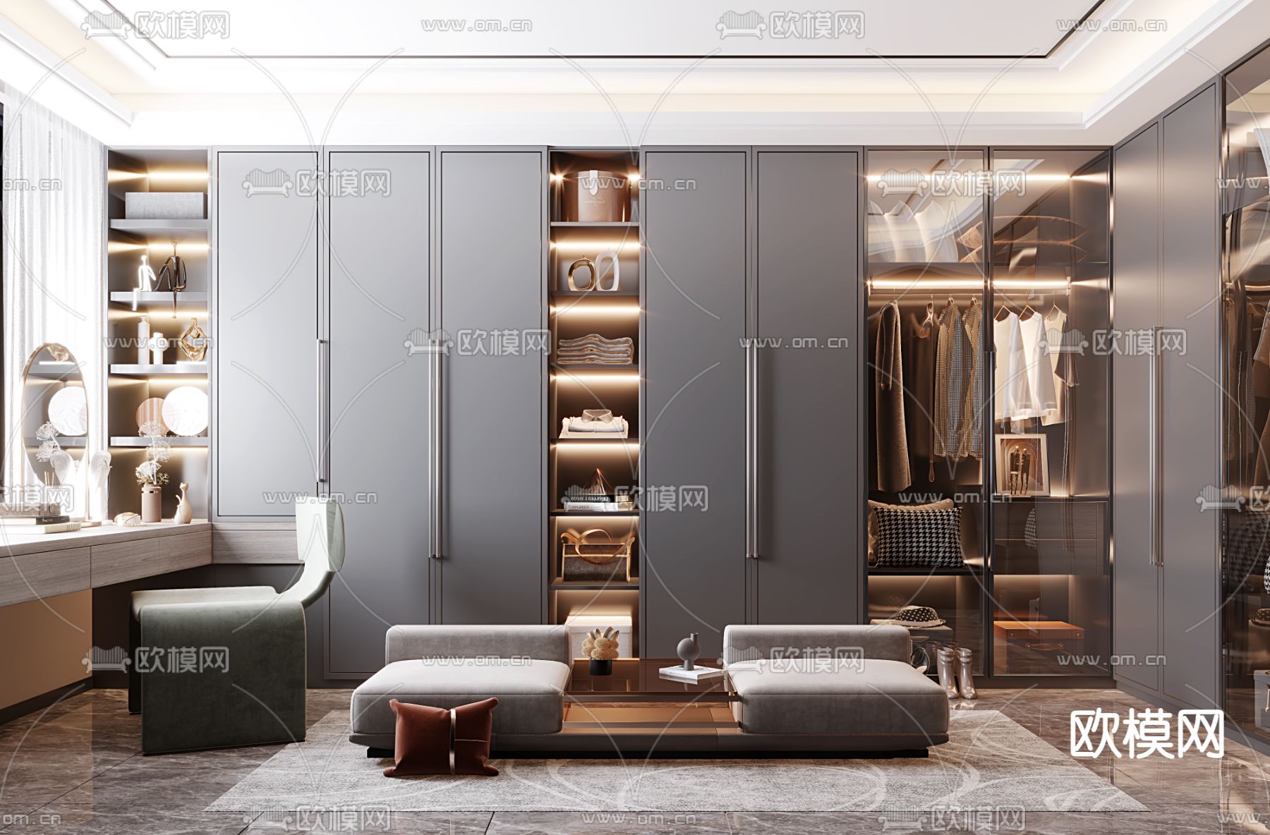 现代轻奢衣帽间3d模型下载