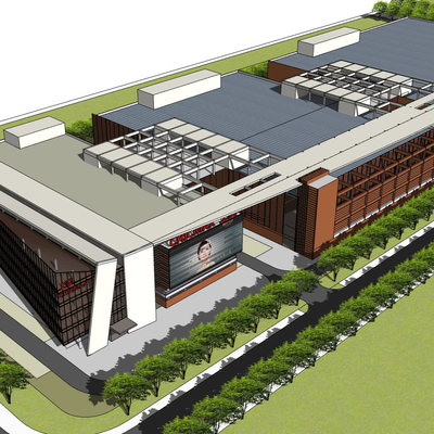  现代厂房鸟瞰su模型 