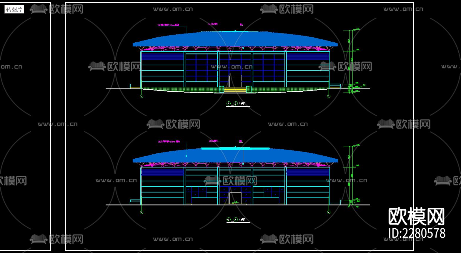 电业局网架CAD施工图下载（渲染图2）