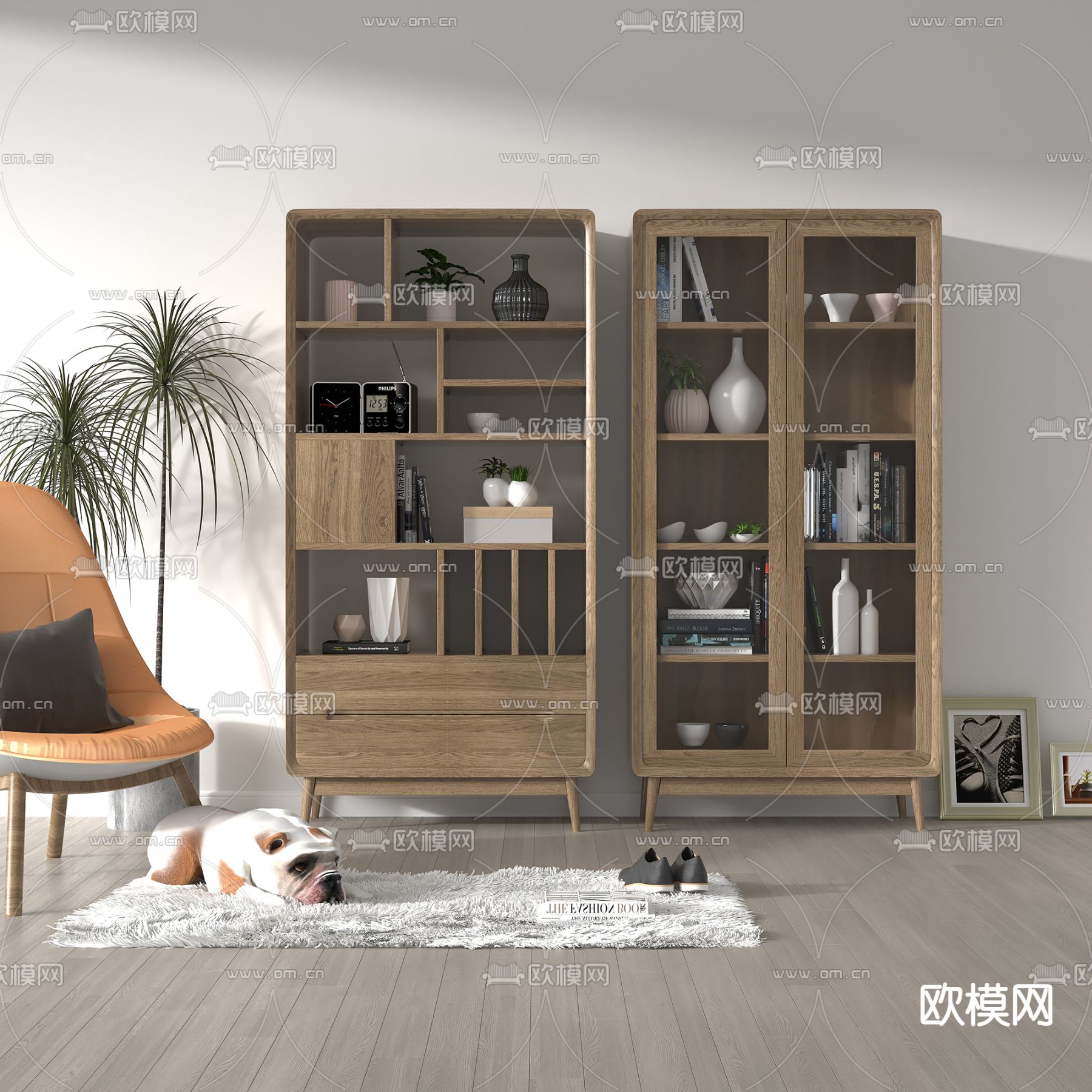 北欧简约书柜3d模型下载_ID12112496_3dmax免费模型-欧模网