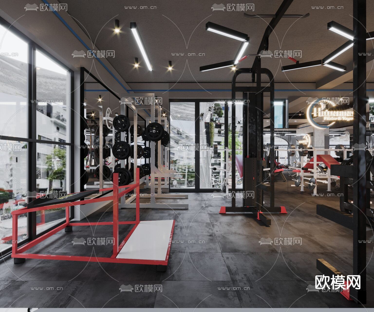 现代轻奢创意健身房免费3d模型下载（渲染图3）