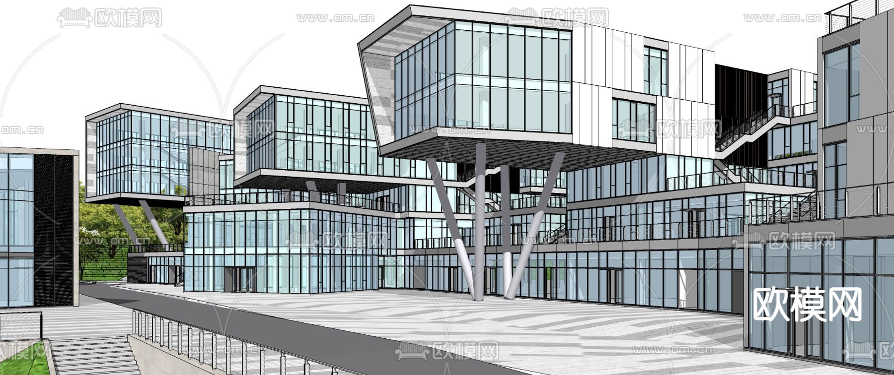 现代产业园办公楼鸟瞰su模型