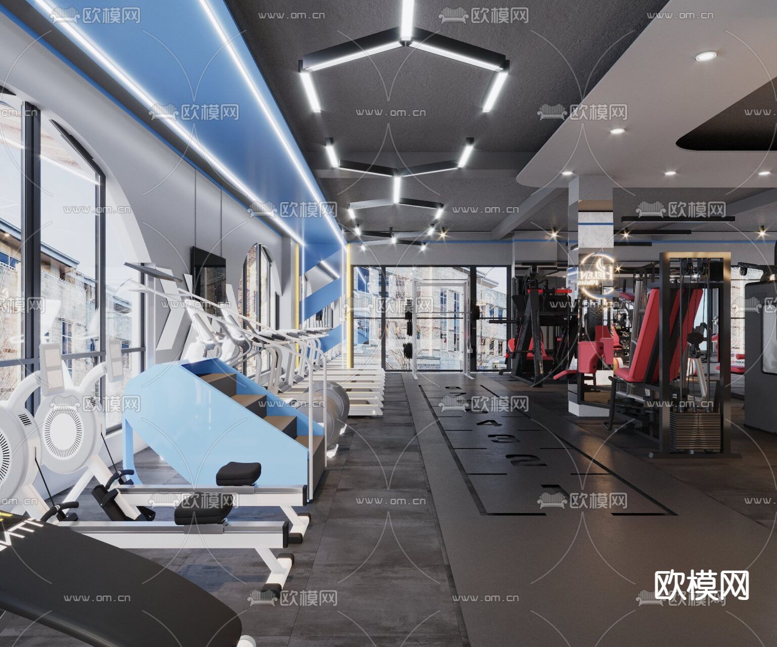 现代轻奢创意健身房免费3d模型下载（渲染图5）