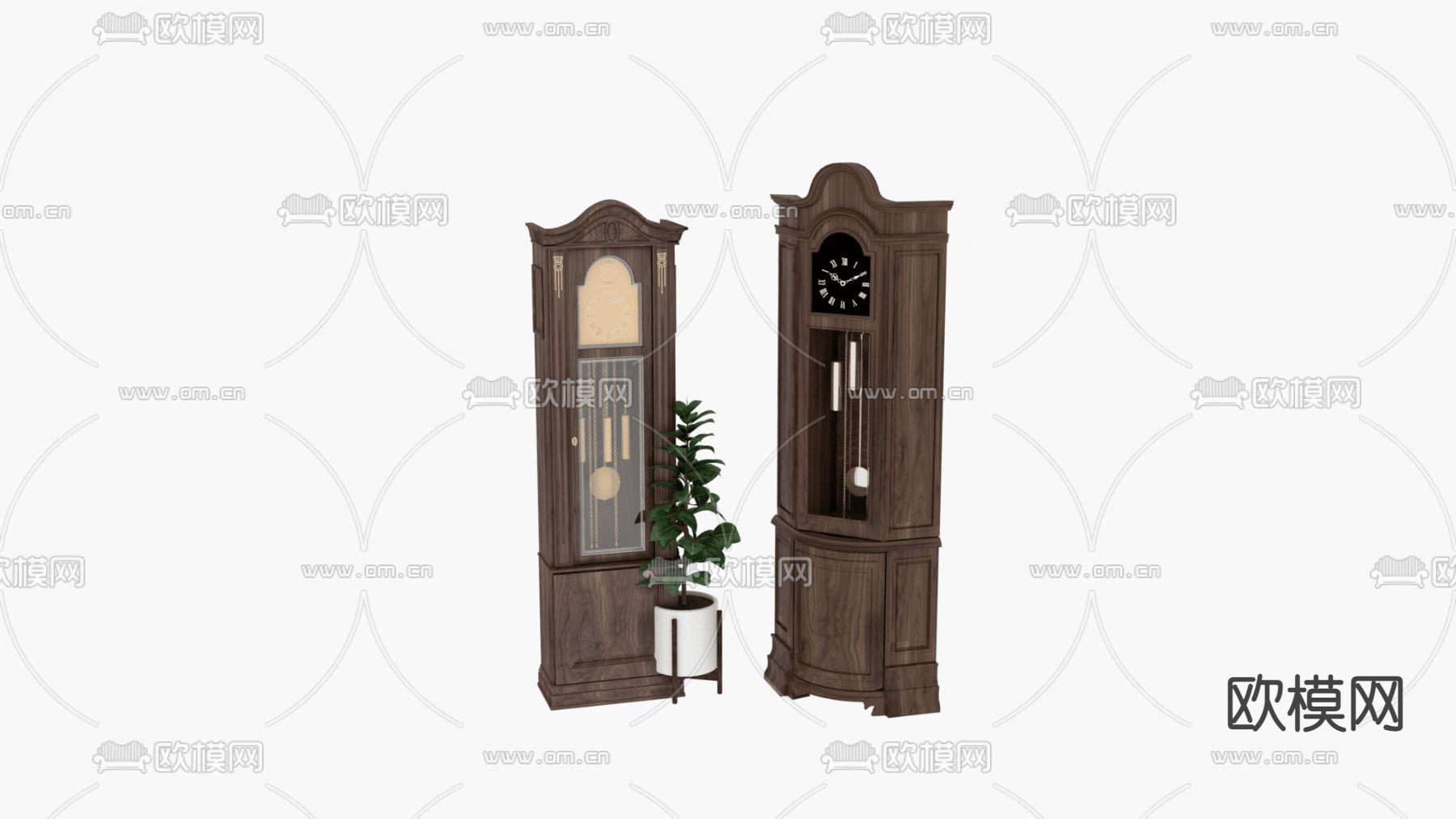 欧式古典实木座钟免费3d模型下载
