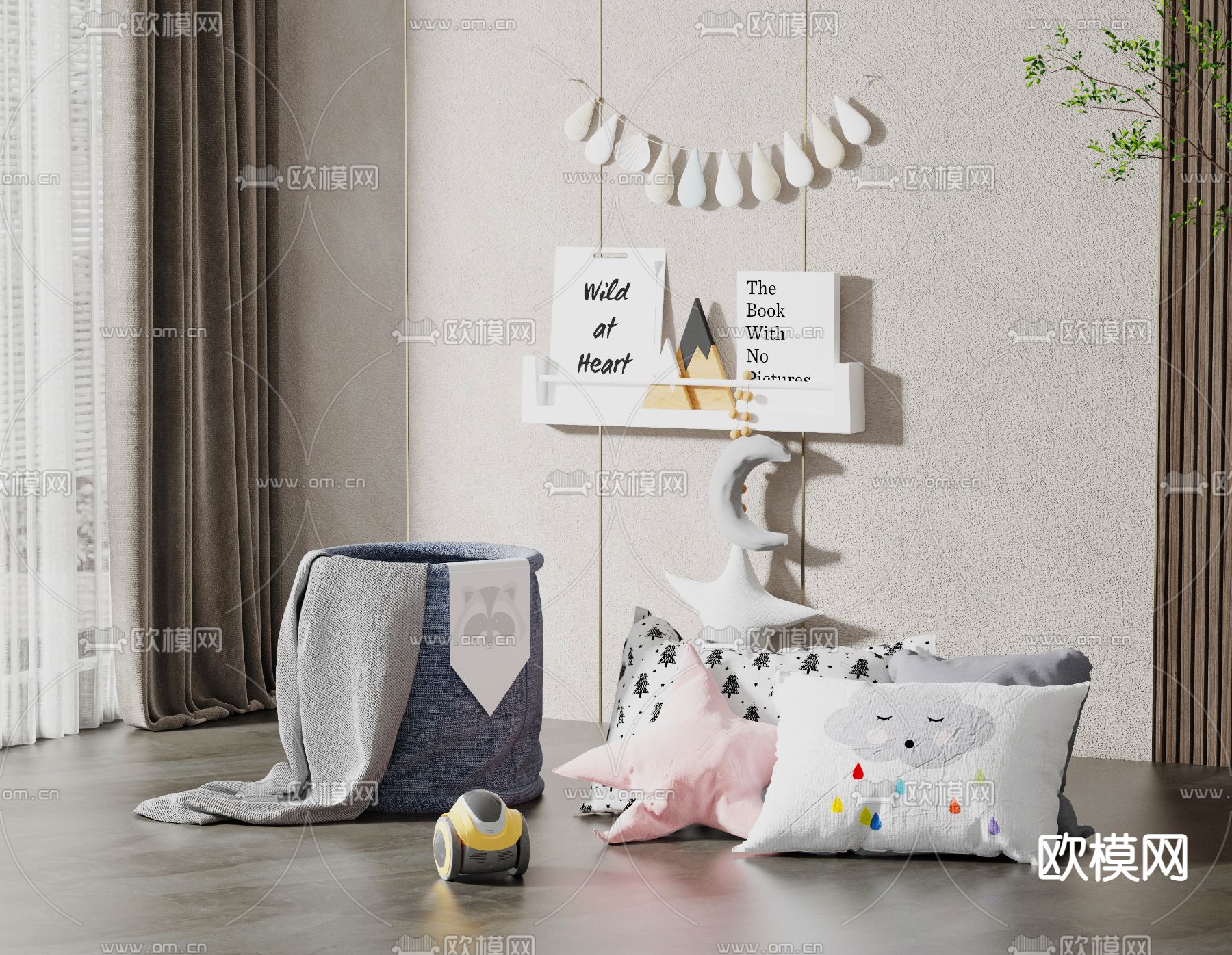 北欧风儿童抱枕 脏衣篓3d模型下载