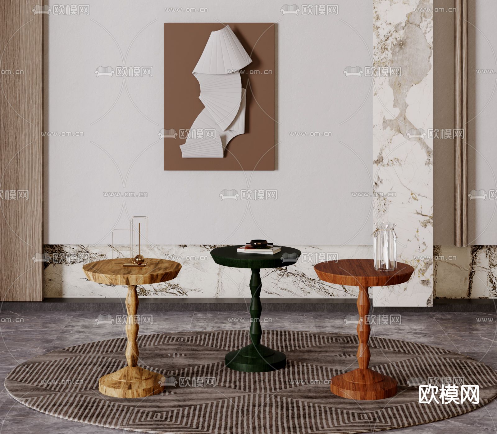 侘寂复古实木边几茶桌3d模型下载