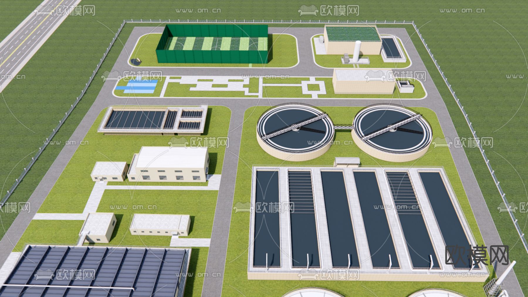现代工业厂房鸟瞰su模型下载（渲染图2）