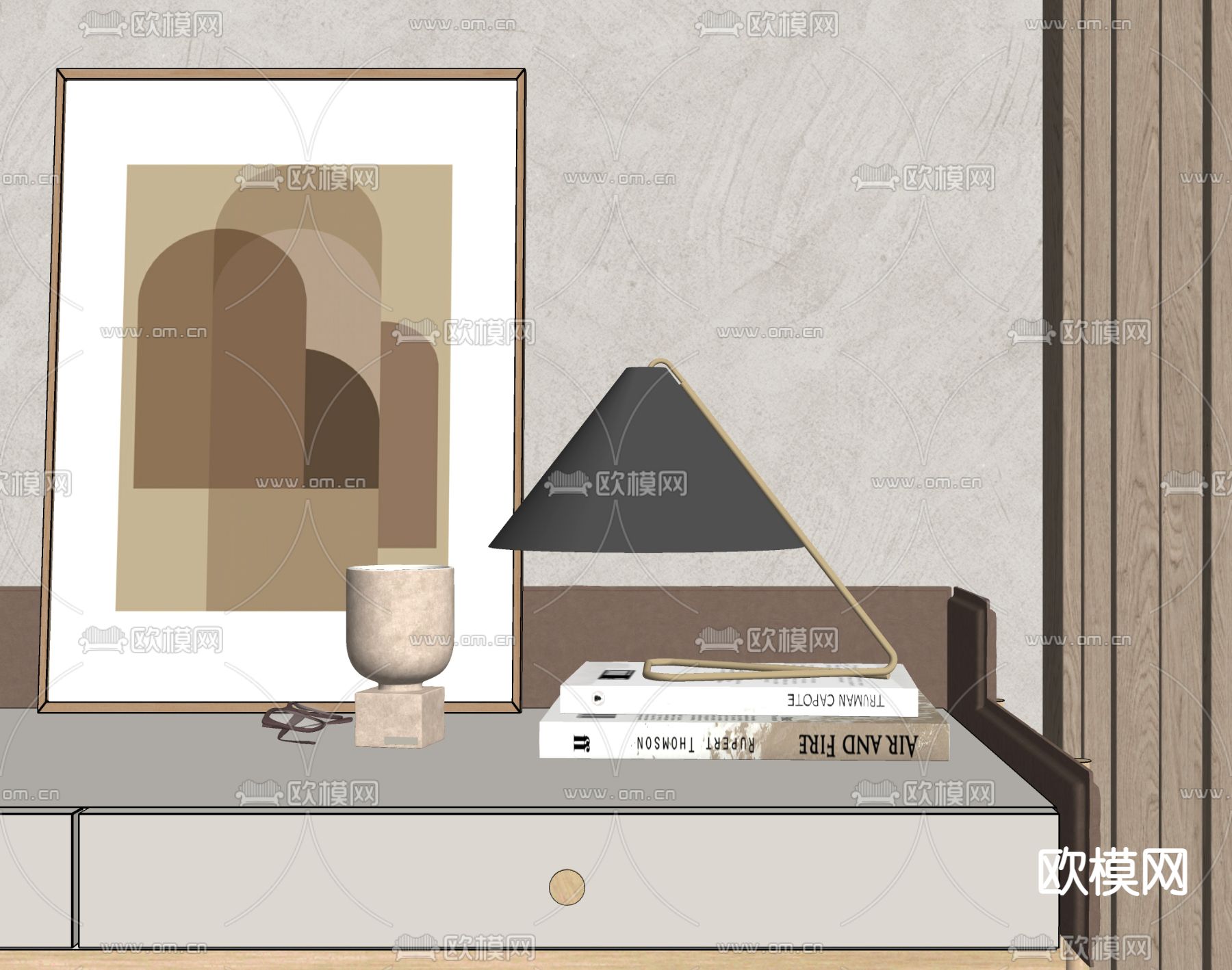 现代台灯 装饰画 书籍摆件su模型