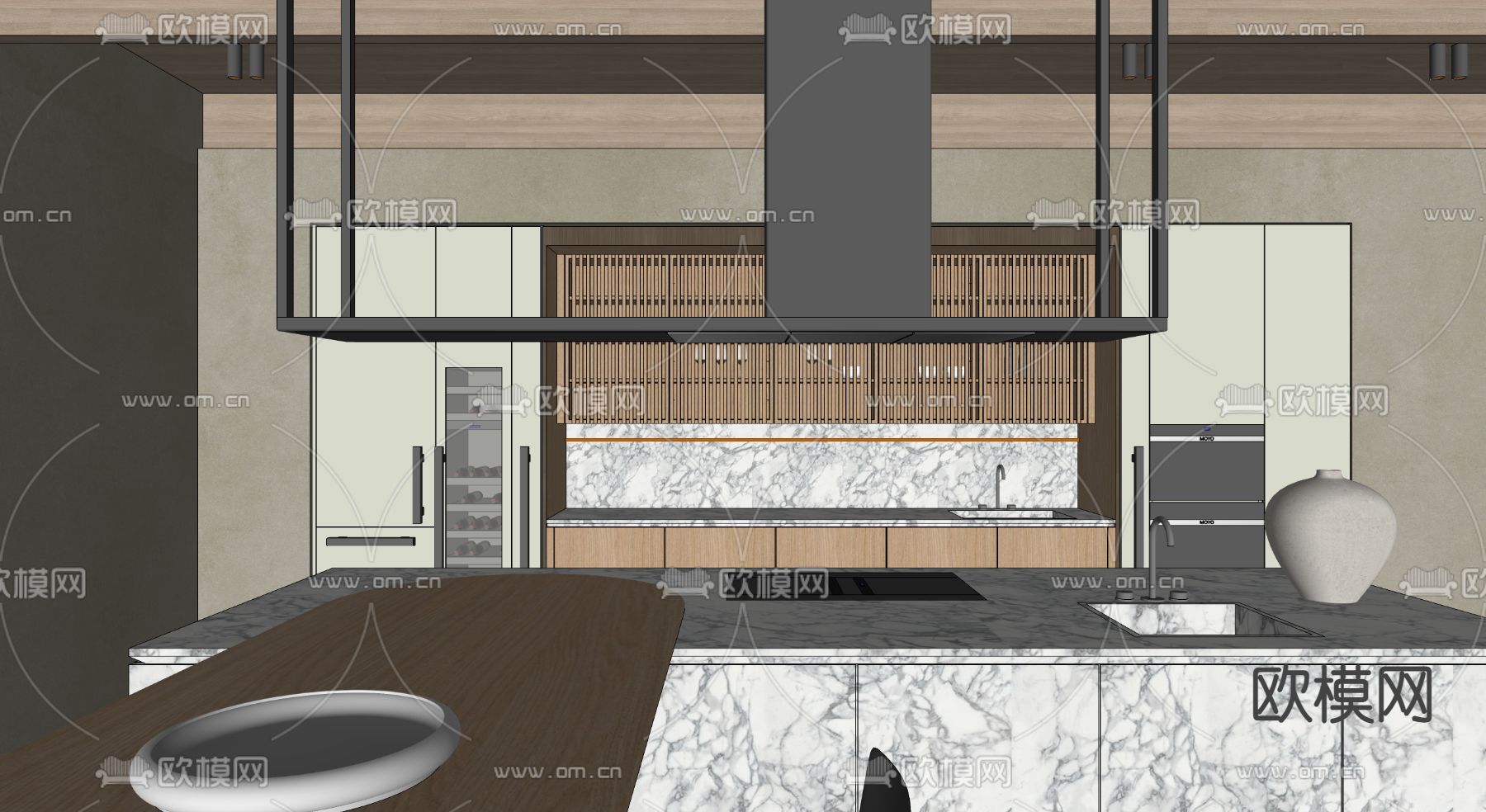 现代岛台油烟机su模型下载（渲染图2）