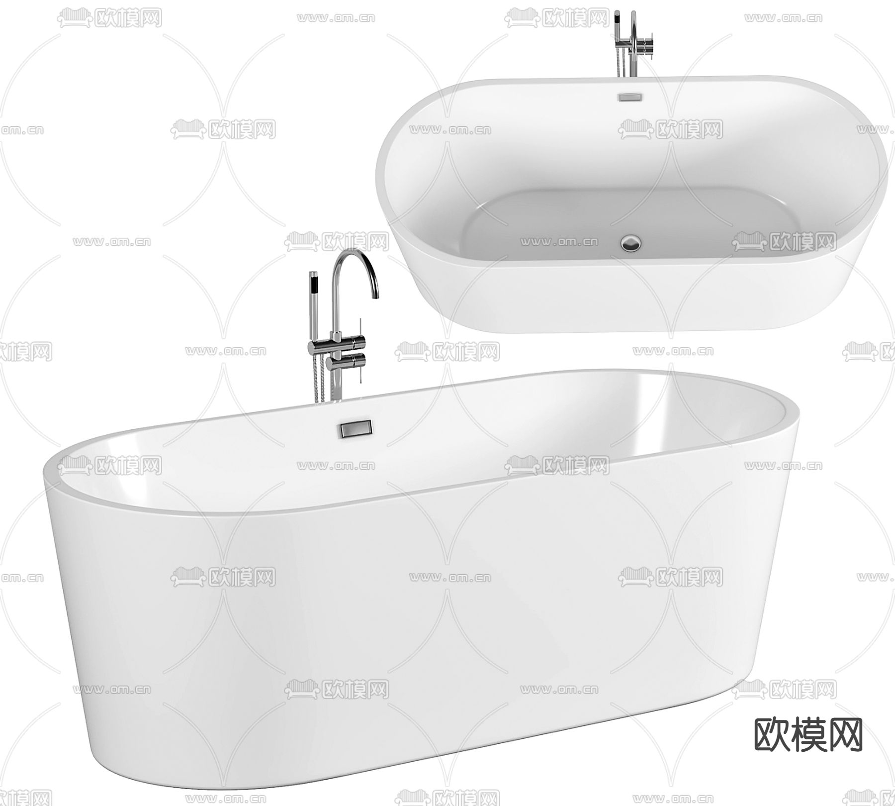 现代椭圆形浴缸3d模型下载