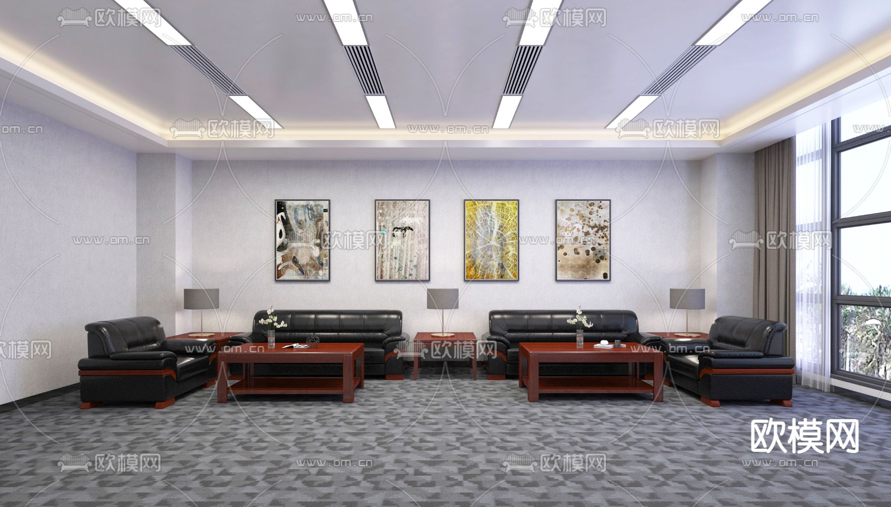 中式会客室 接待室3d模型下载