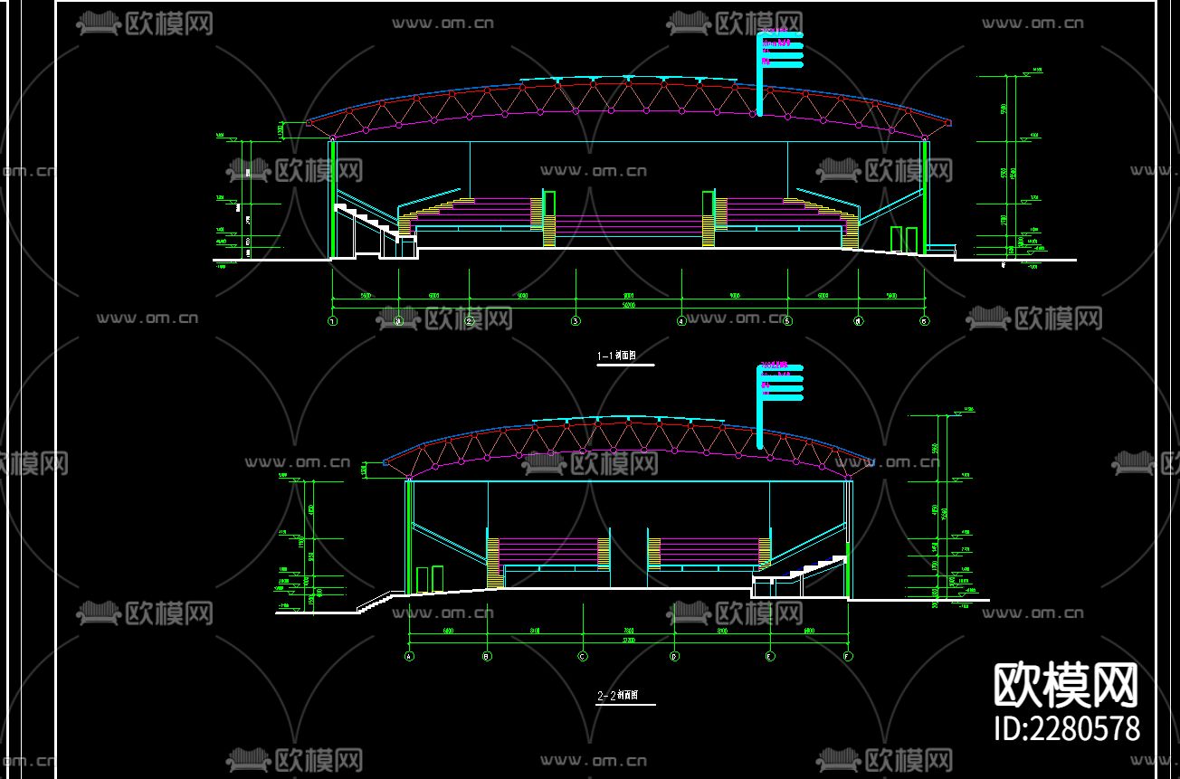 电业局网架CAD施工图下载（渲染图3）
