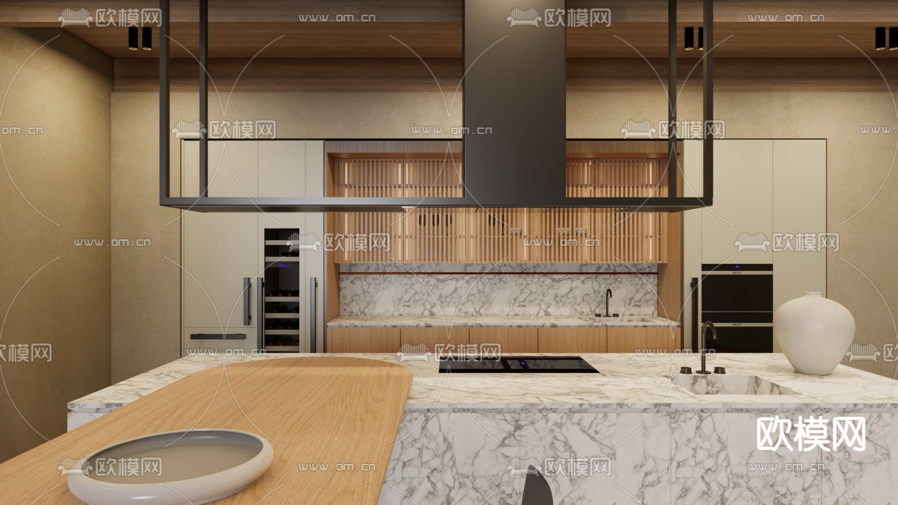 现代岛台油烟机su模型下载（渲染图1）