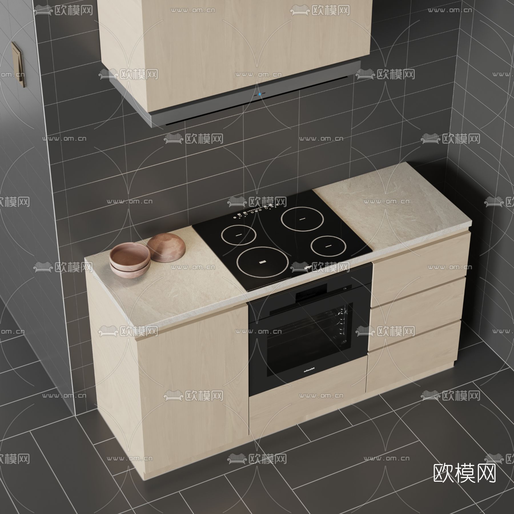 侘寂橱柜电磁炉3d模型下载