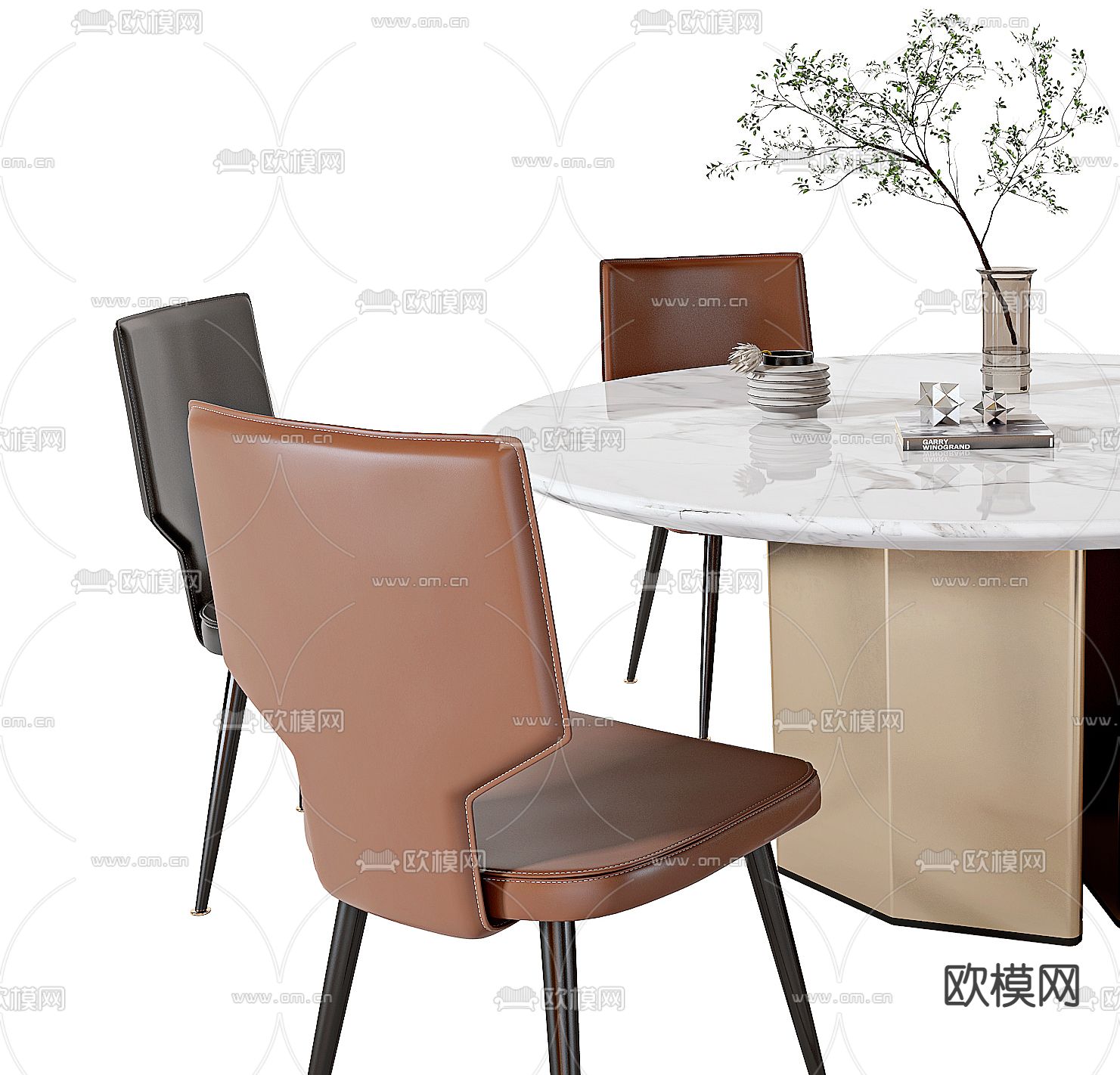 现代圆形餐桌椅3d模型下载（渲染图2）