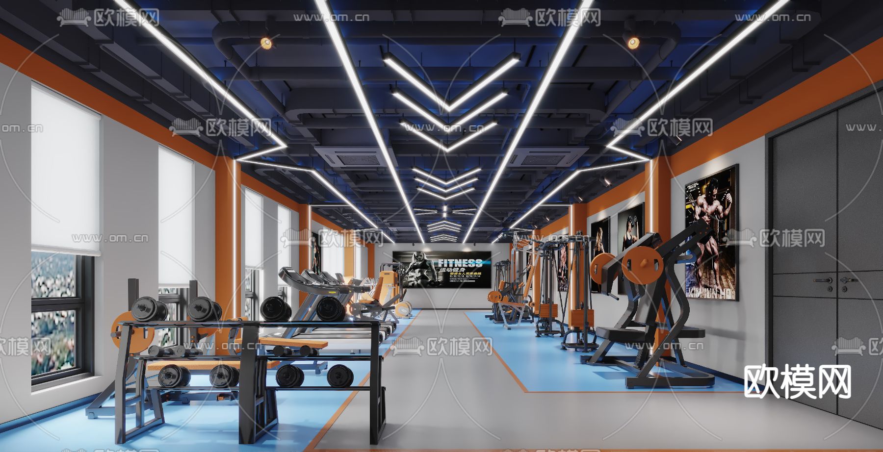 现代健身房3d模型下载（渲染图1）