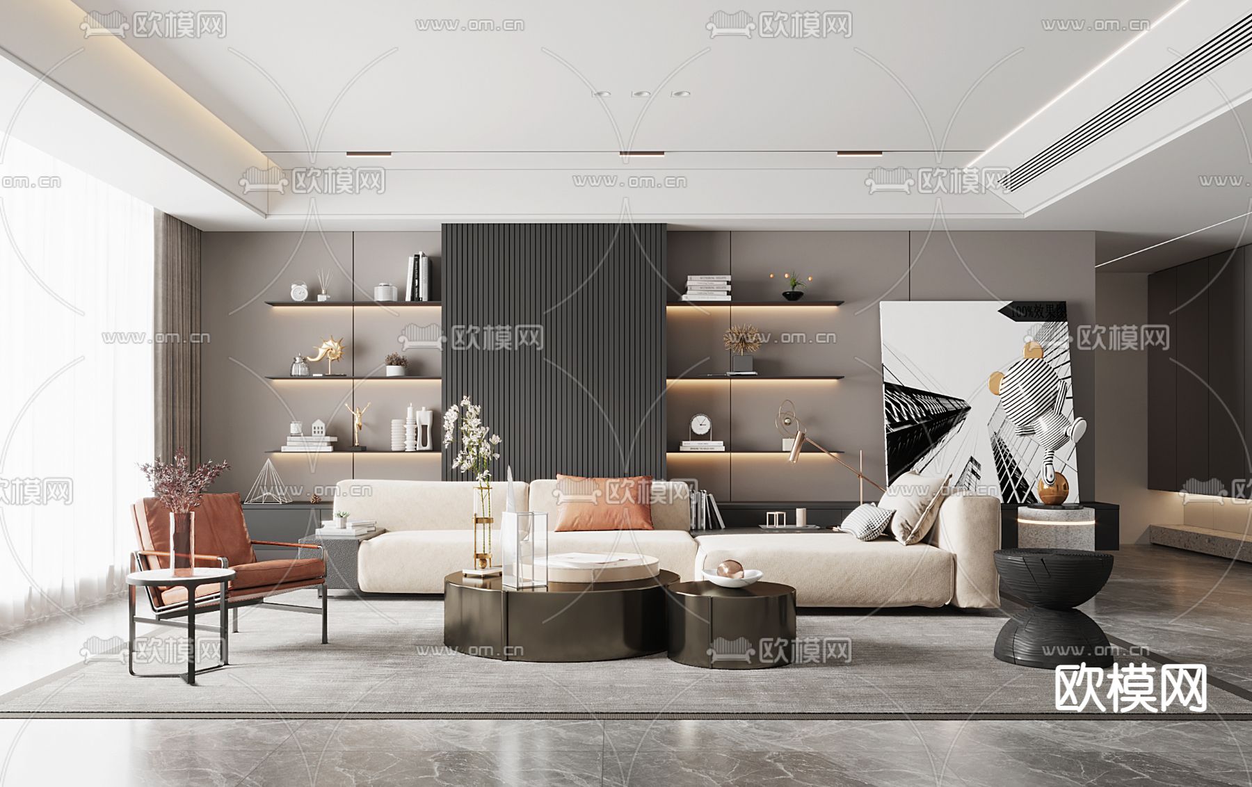 现代客厅3d模型下载