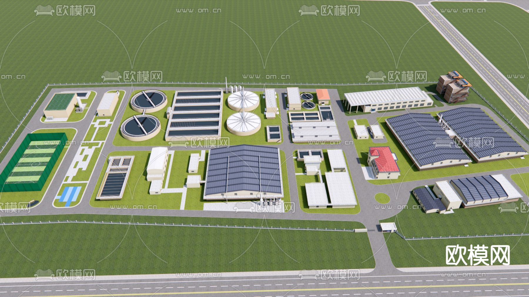 现代工业厂房鸟瞰su模型下载（渲染图1）