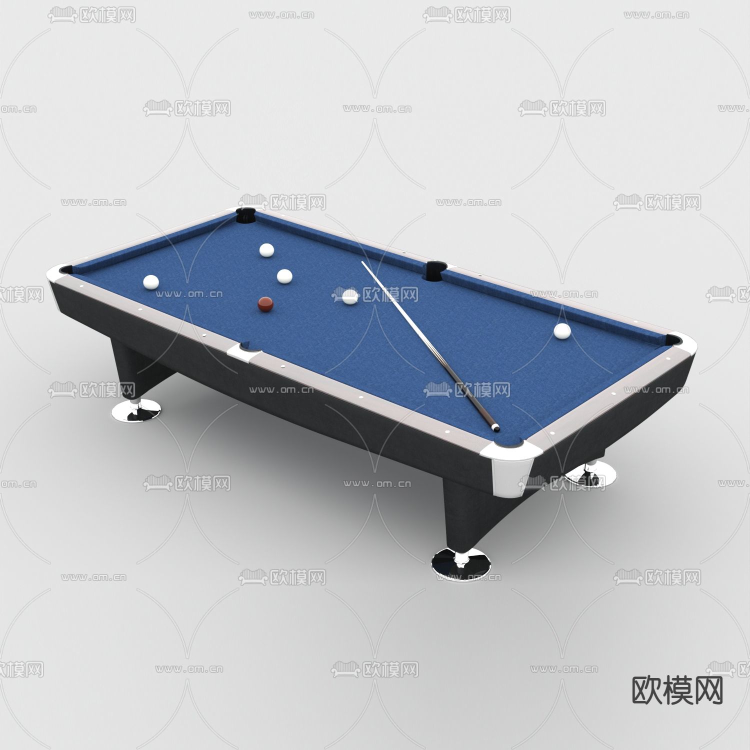 现代简约实木桌球台免费3d模型下载