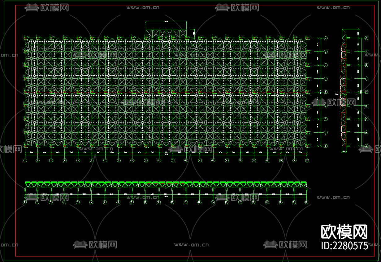 工厂网架CAD施工图下载（渲染图3）