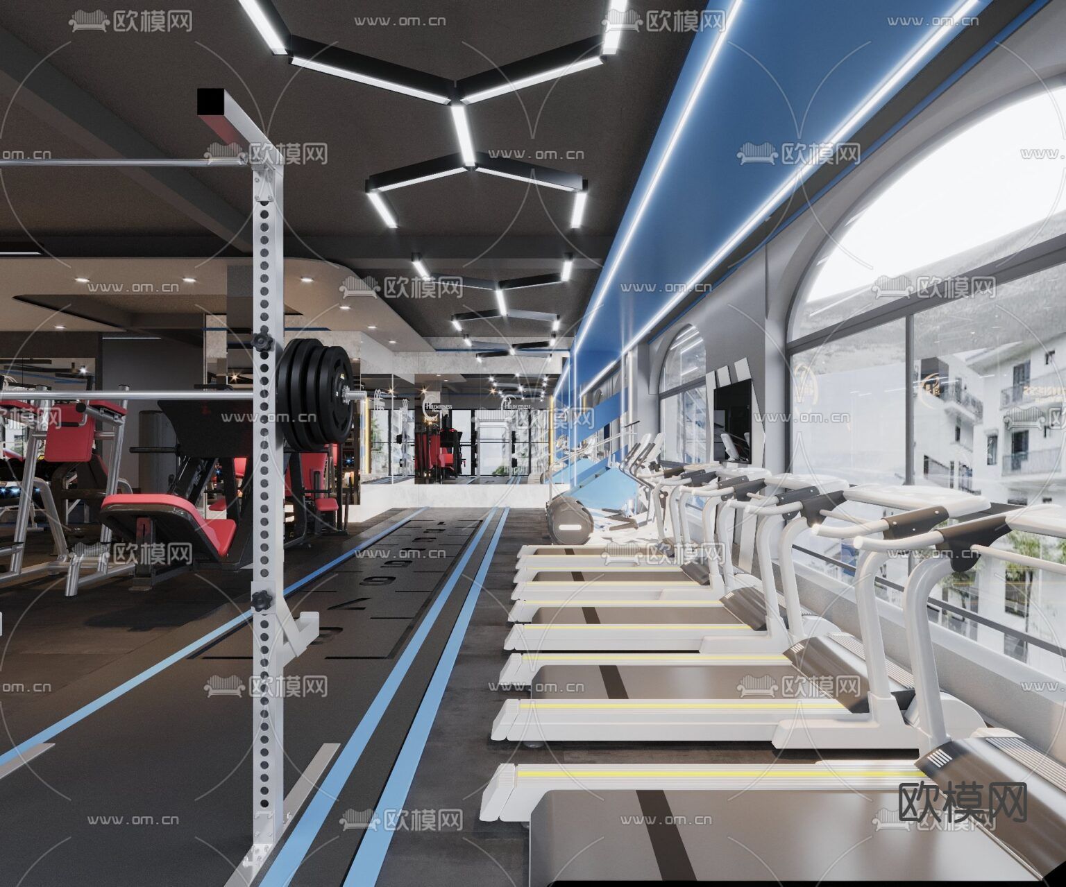现代轻奢创意健身房免费3d模型下载（渲染图2）
