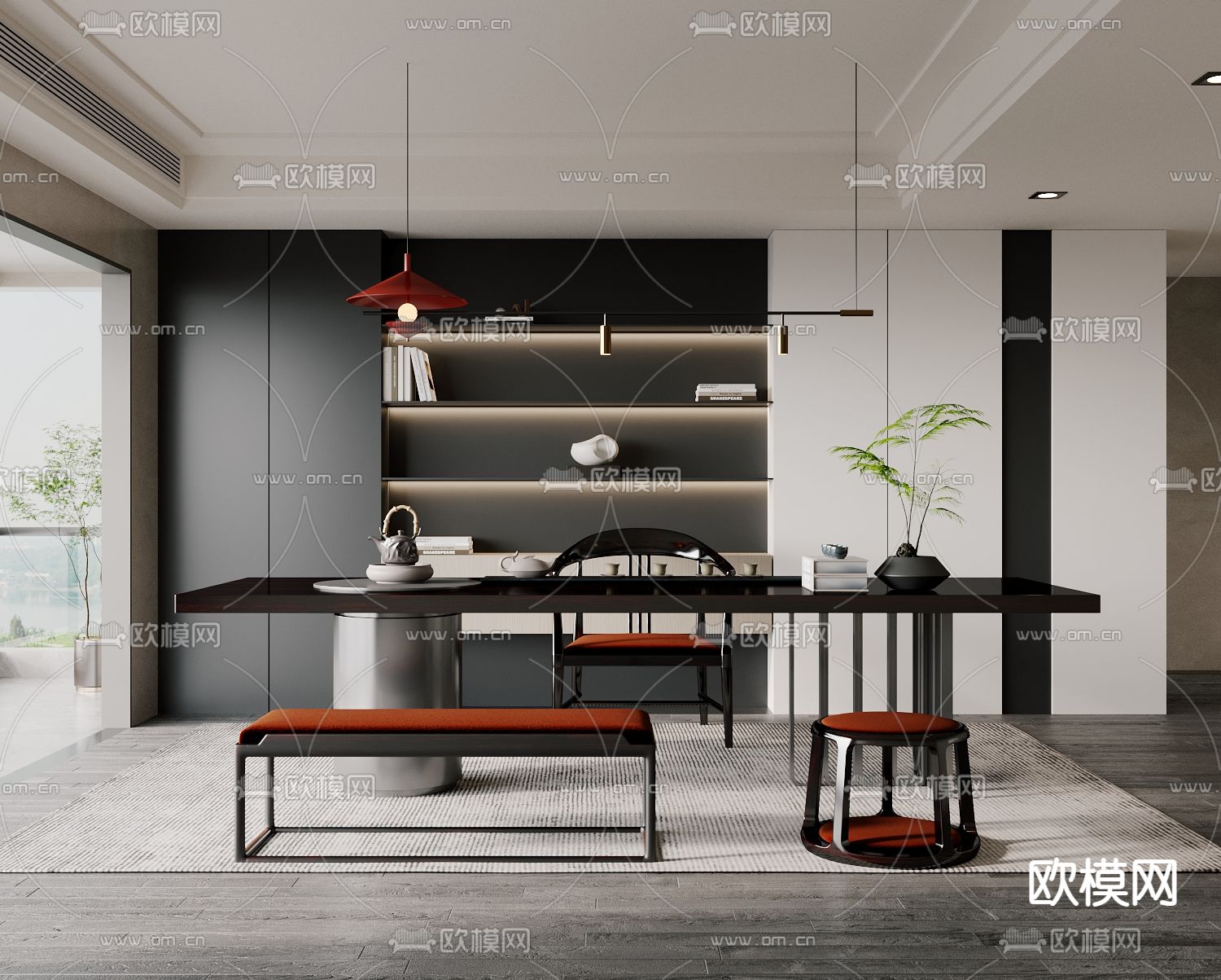 现代高级灰书房3d模型下载