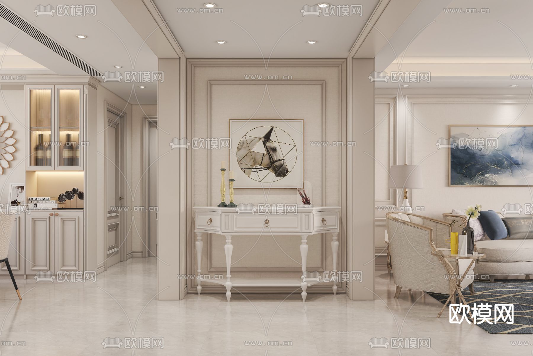 简欧客厅餐厅3d模型下载（渲染图5）