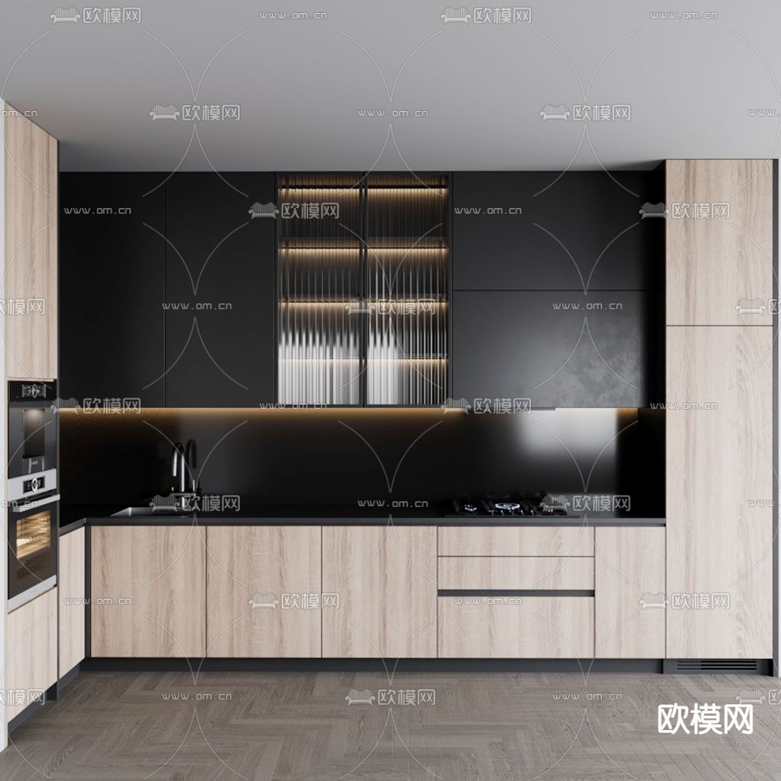 现代厨房橱柜3d模型下载（渲染图1）