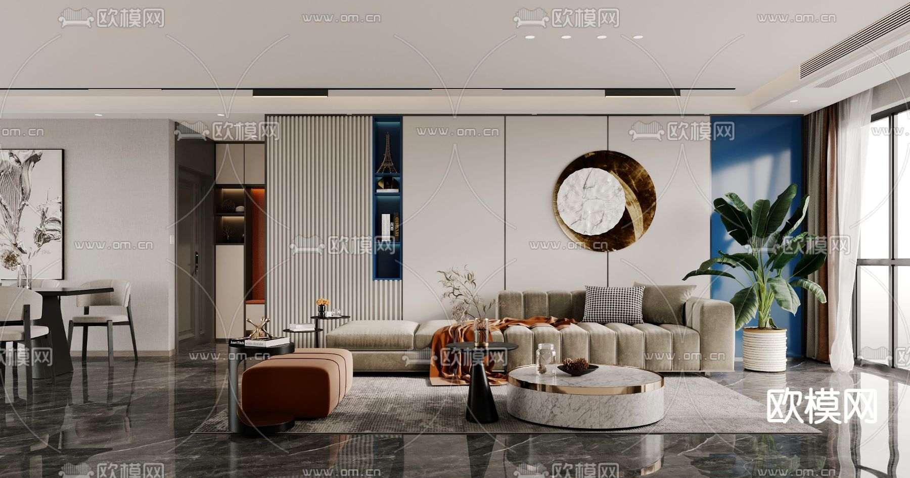 现代轻奢客厅3d模型下载