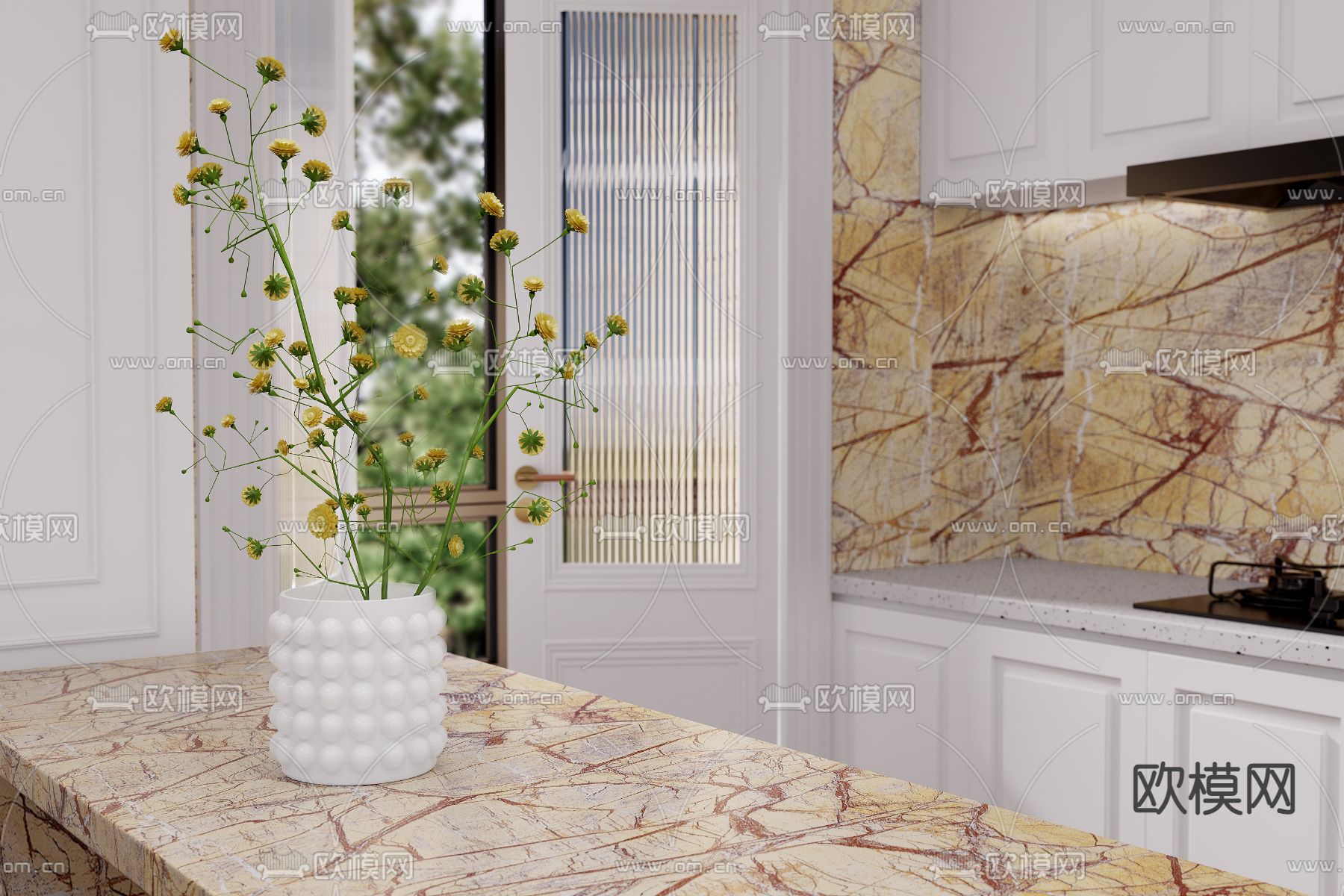 法式客厅餐厅3d模型下载（渲染图9）